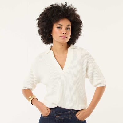 Sweater estilo remera con cuello en pico BLANCO