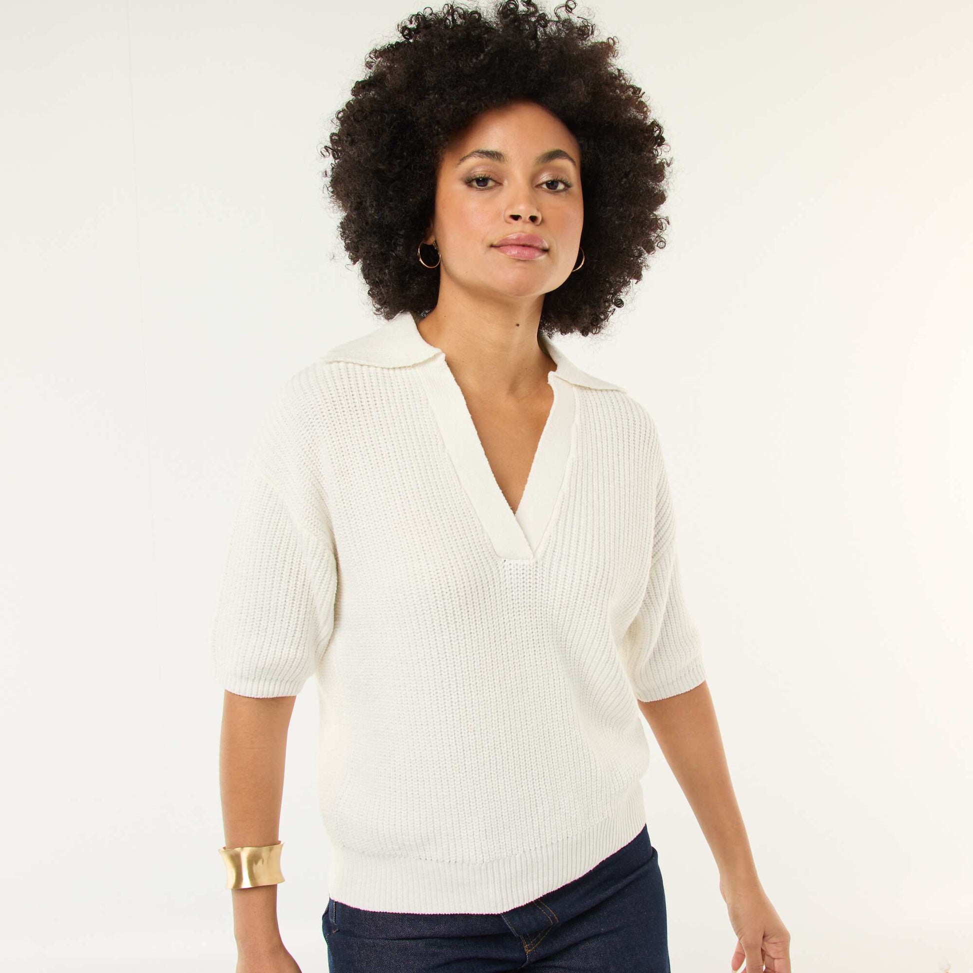 Sweater estilo remera con cuello en pico BLANCO