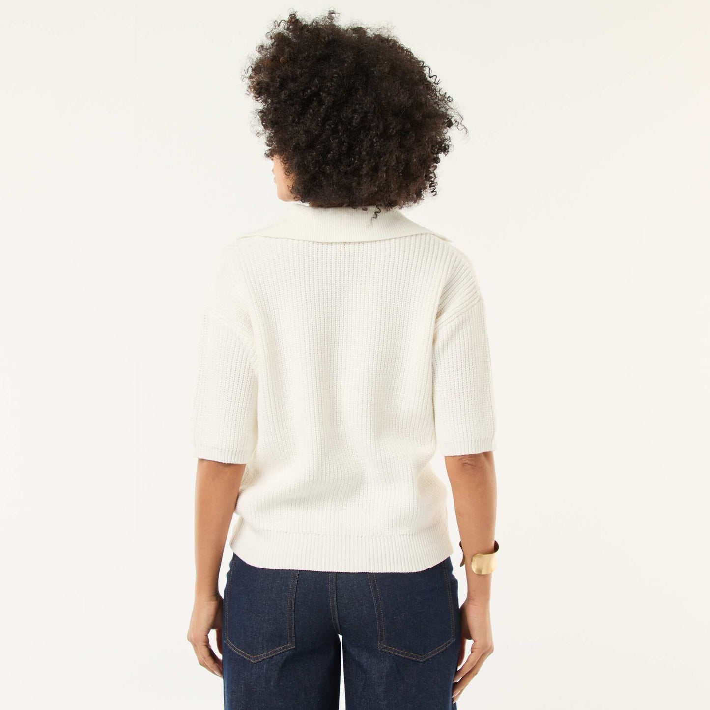 Sweater estilo remera con cuello en pico BLANCO