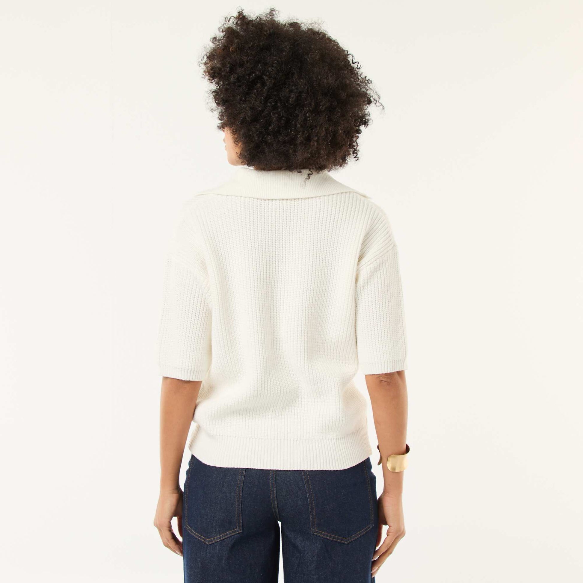 Sweater estilo remera con cuello en pico BLANCO