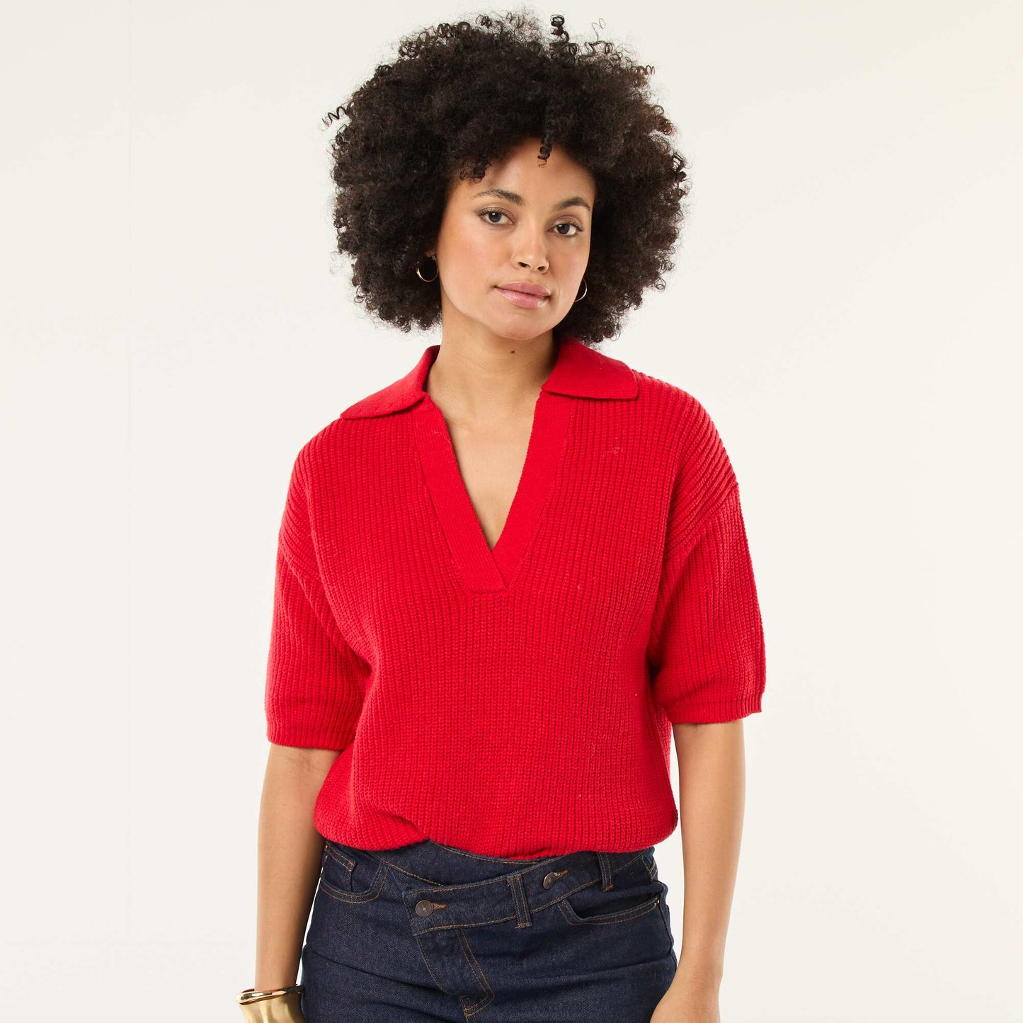 Sweater estilo remera con cuello en pico ROJO