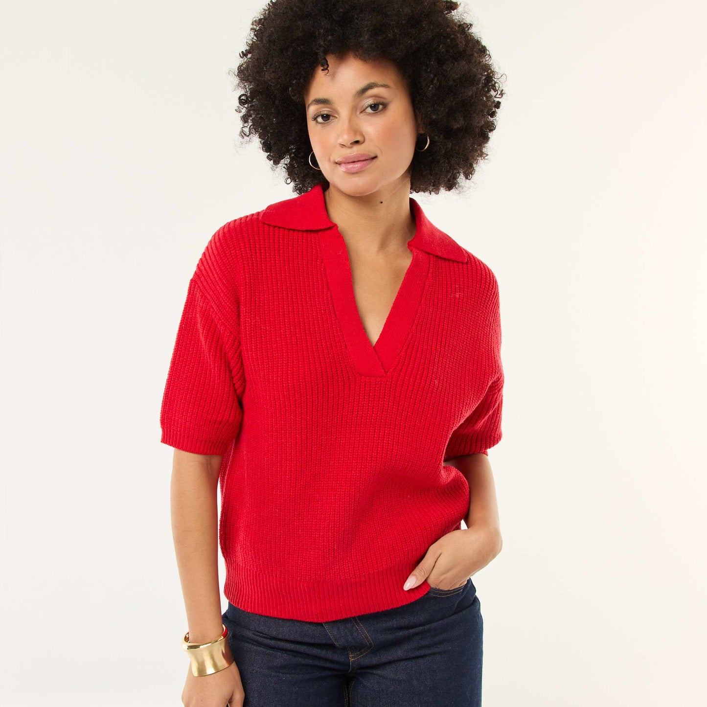 Sweater estilo remera con cuello en pico ROJO