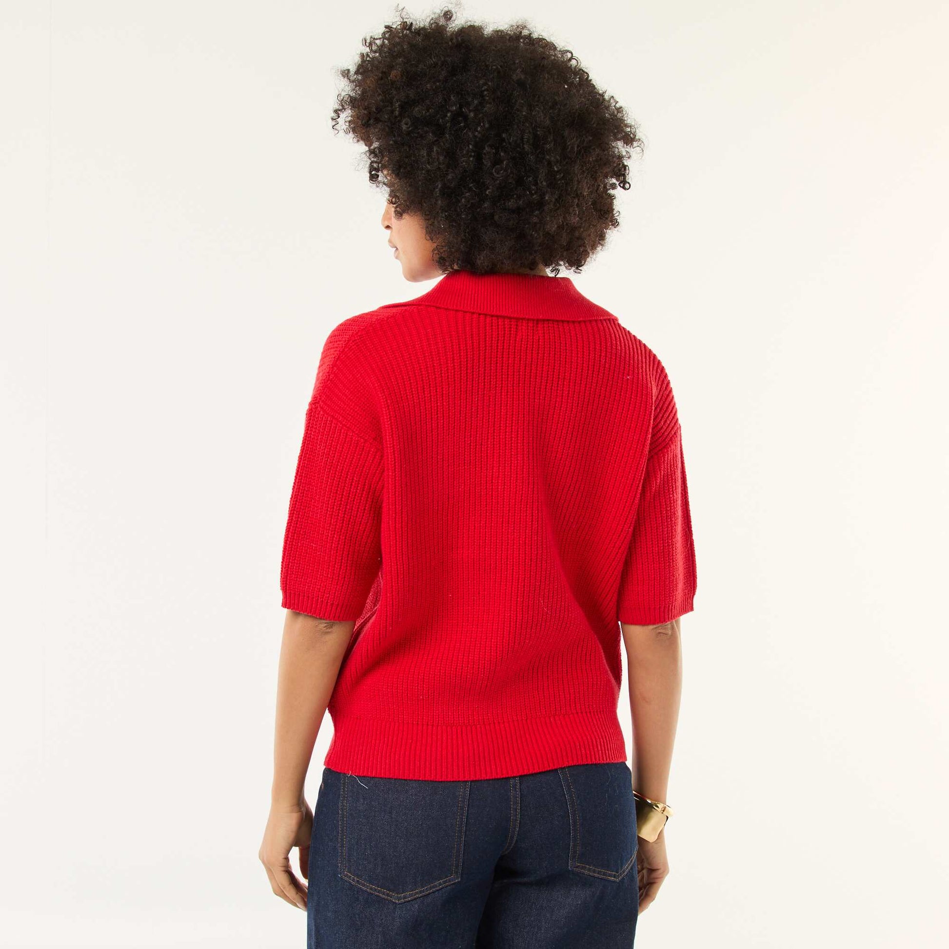 Sweater estilo remera con cuello en pico ROJO