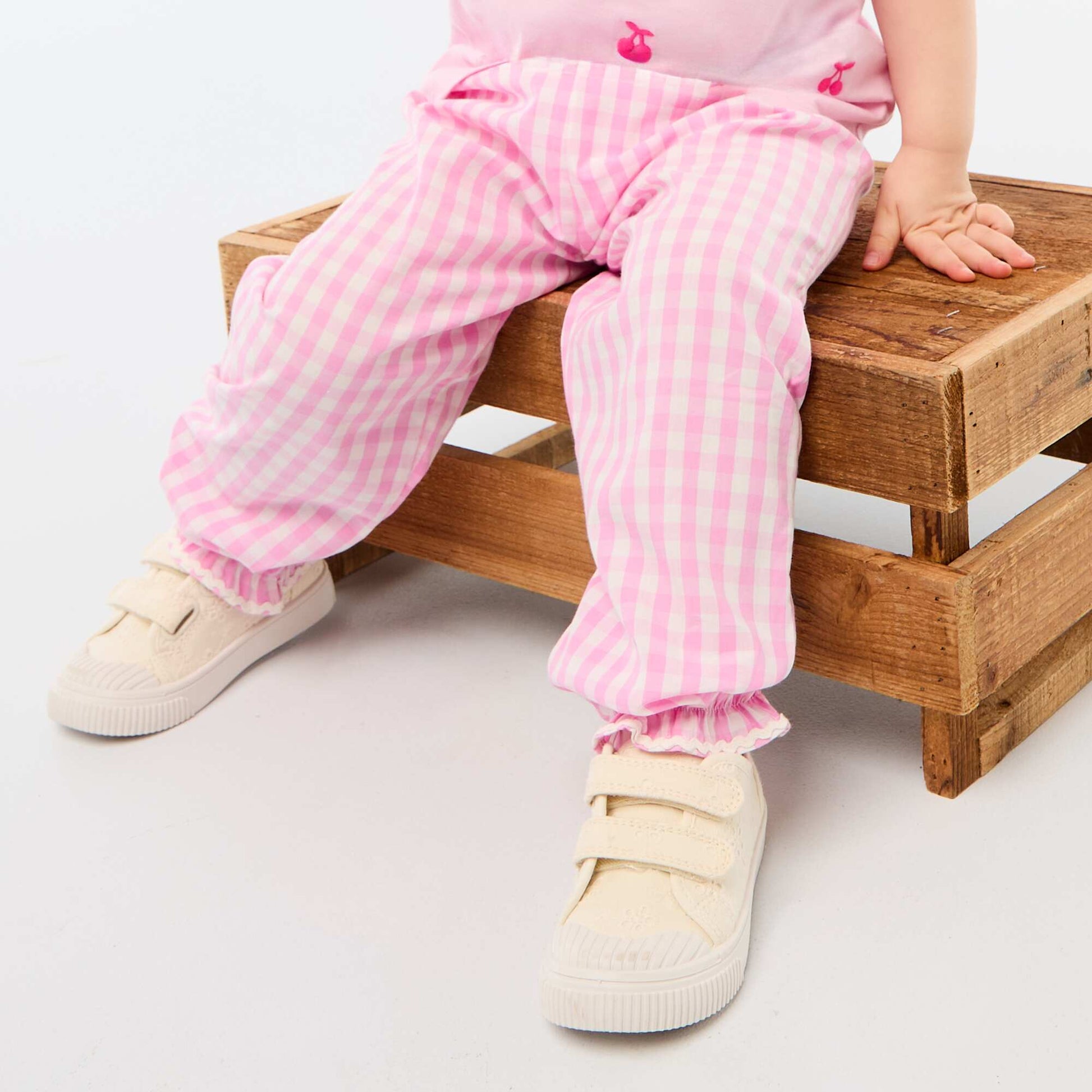 Pantalón vichy rosa en popelina de algodón ROSA