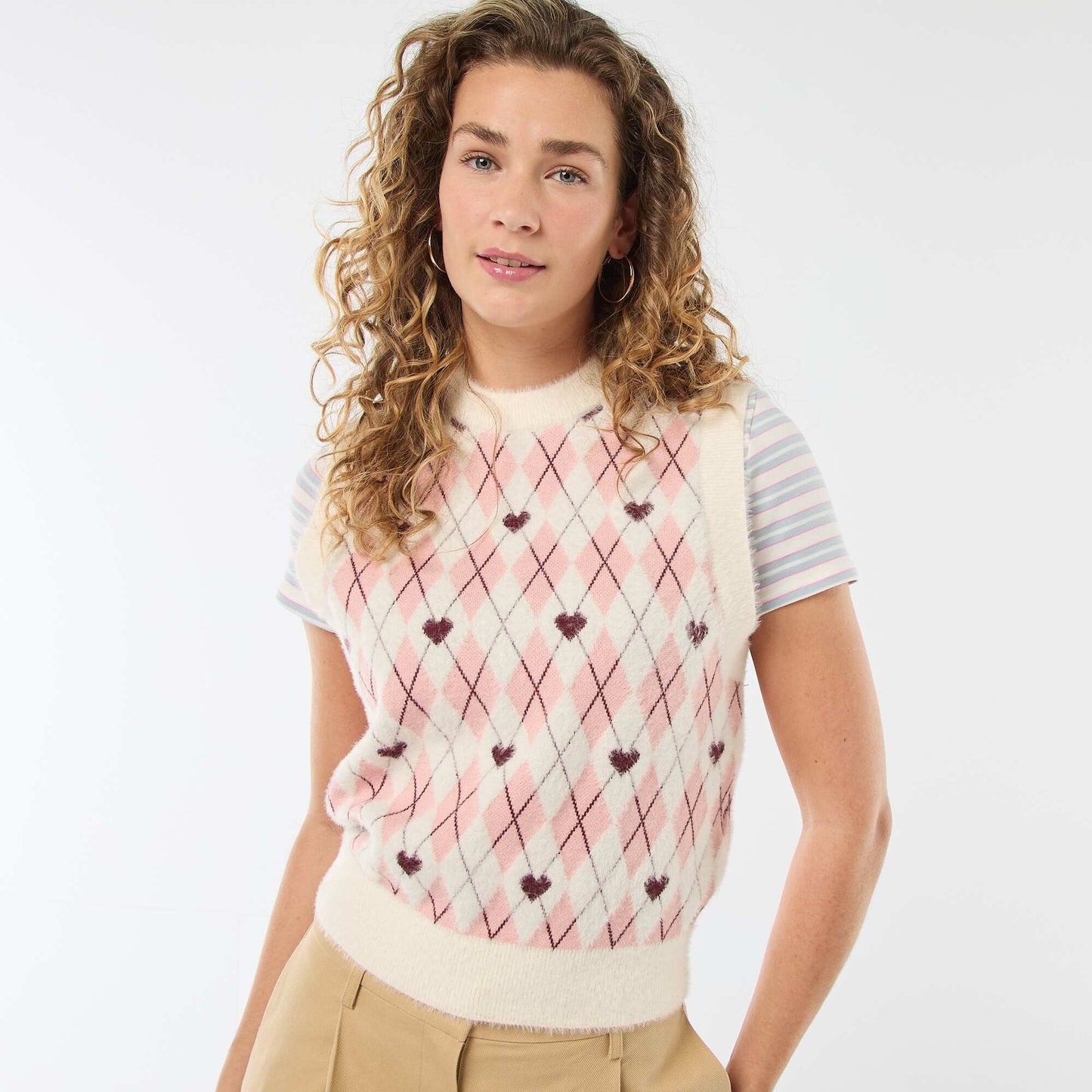 Sweater sin mangas estampado de rombos ROSA