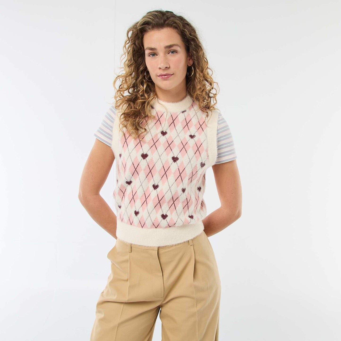 Sweater sin mangas estampado de rombos ROSA