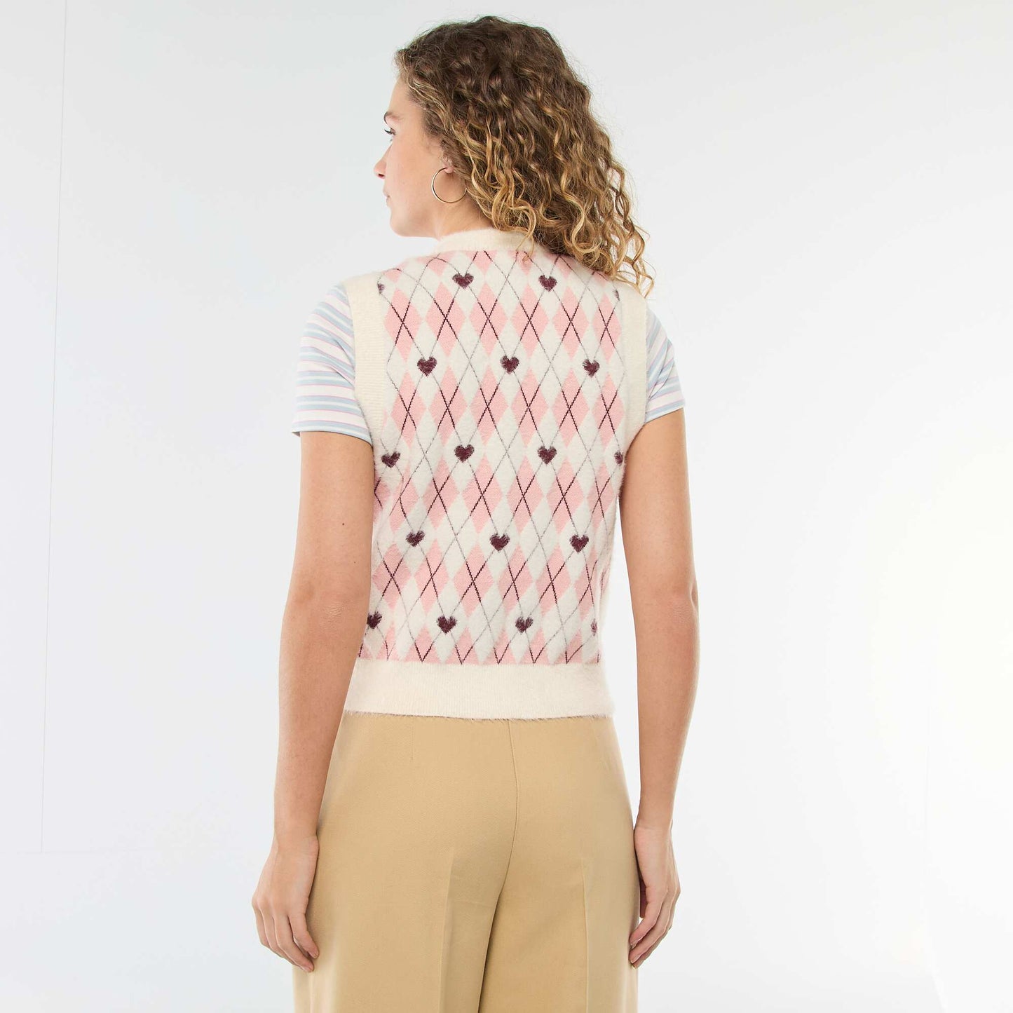 Sweater sin mangas estampado de rombos ROSA