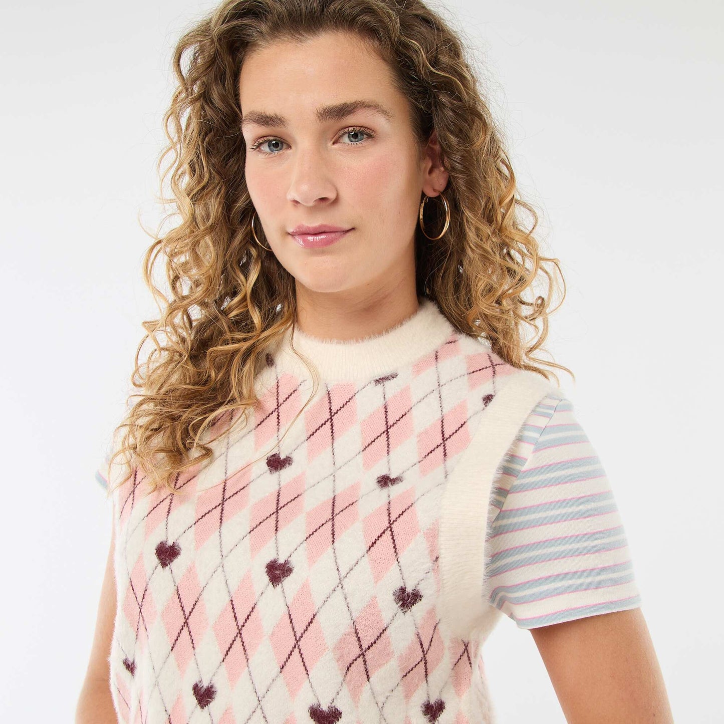 Sweater sin mangas estampado de rombos ROSA