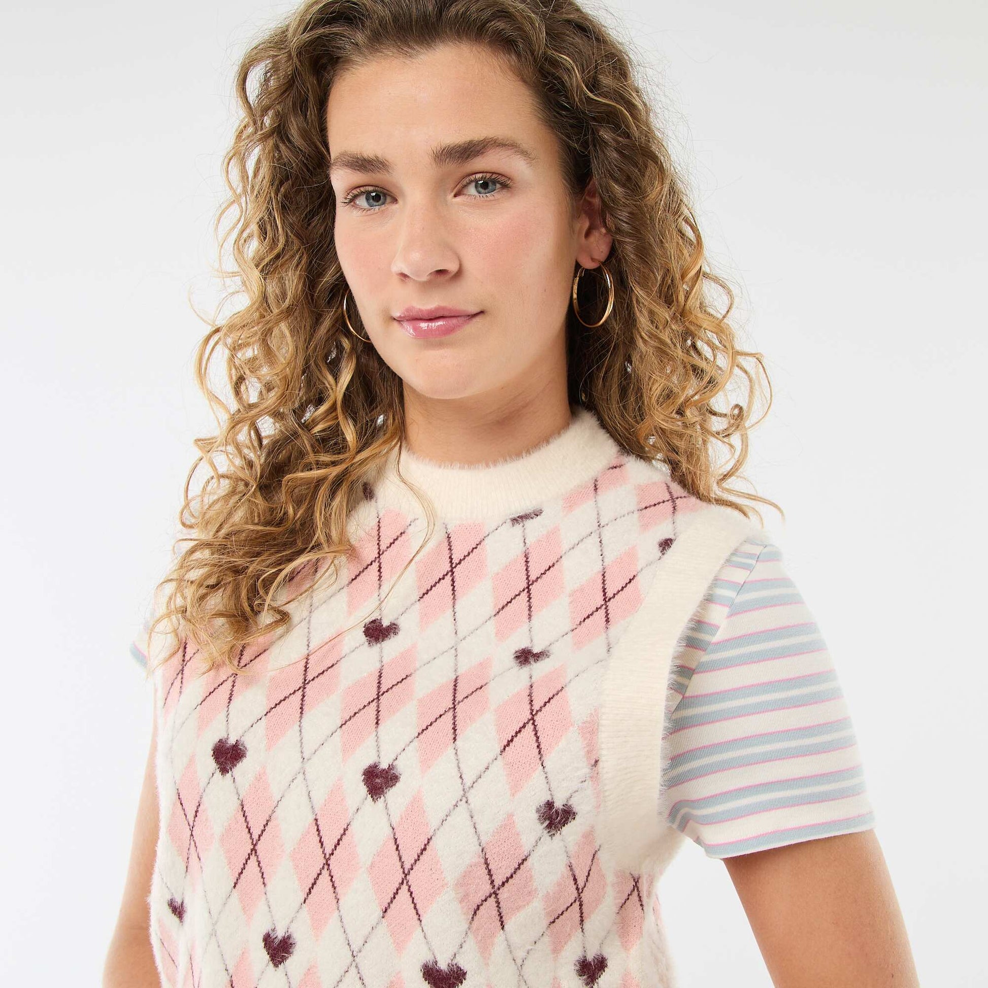 Sweater sin mangas estampado de rombos ROSA