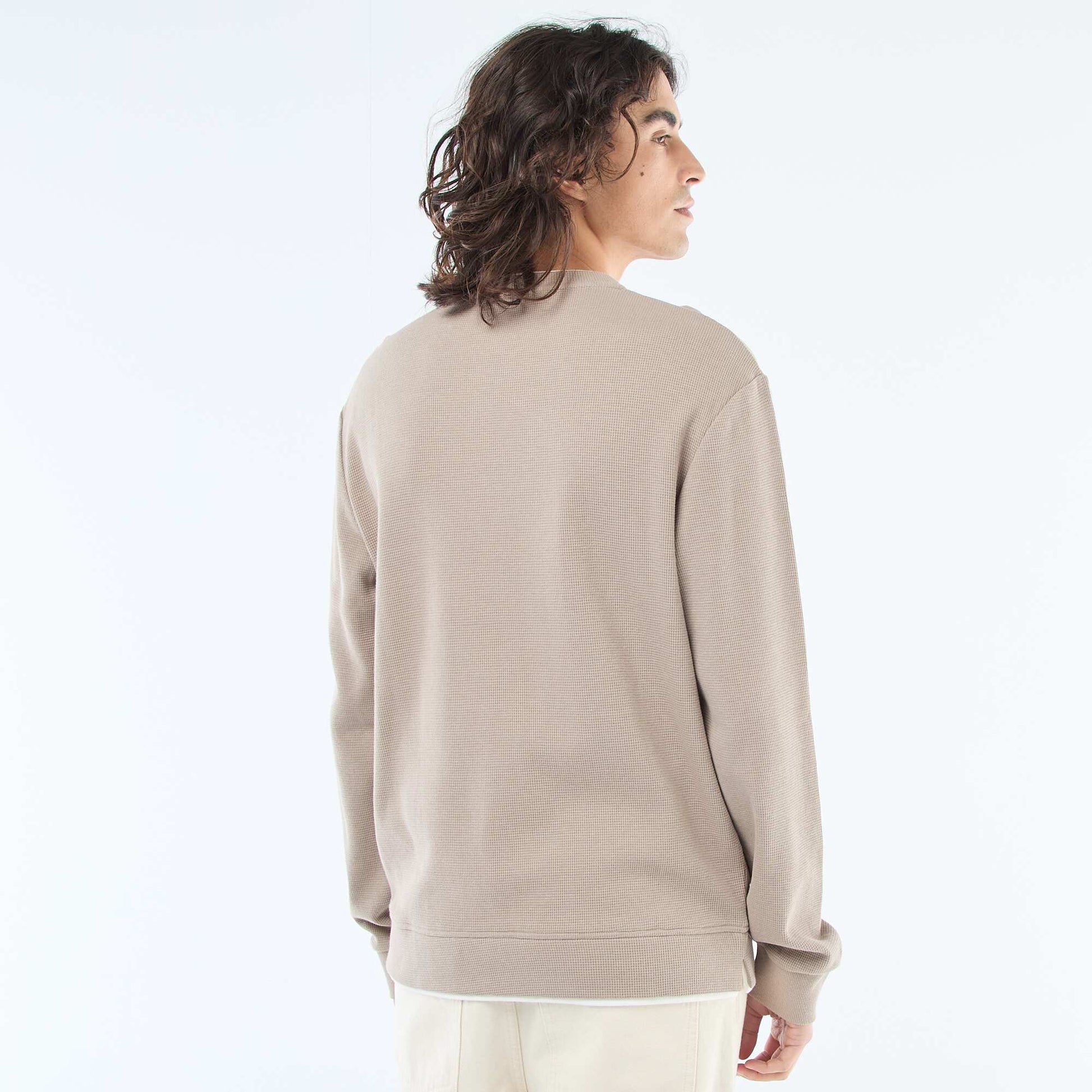 Sweater cuello redondo nido de abeja BEIGE