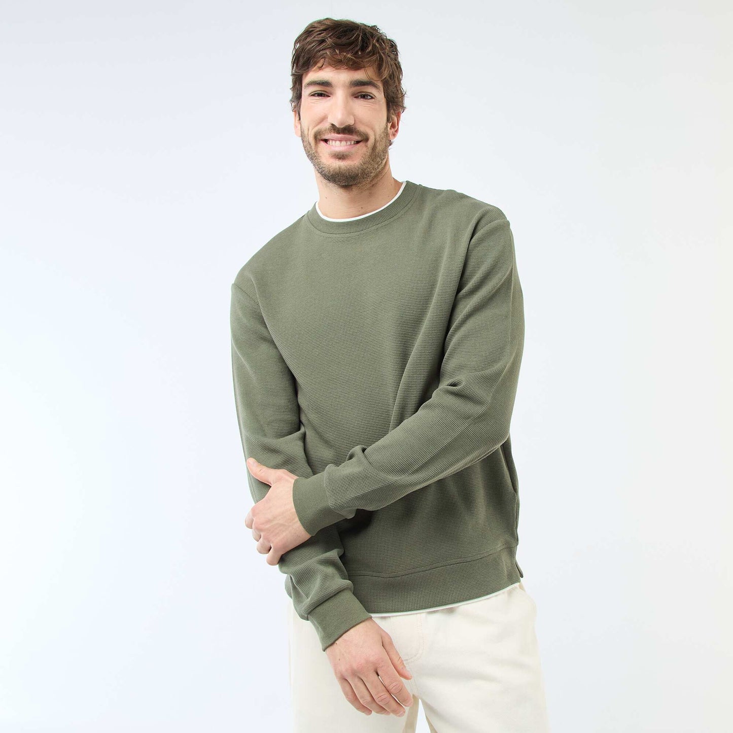 Sweater cuello redondo nido de abeja VERDE