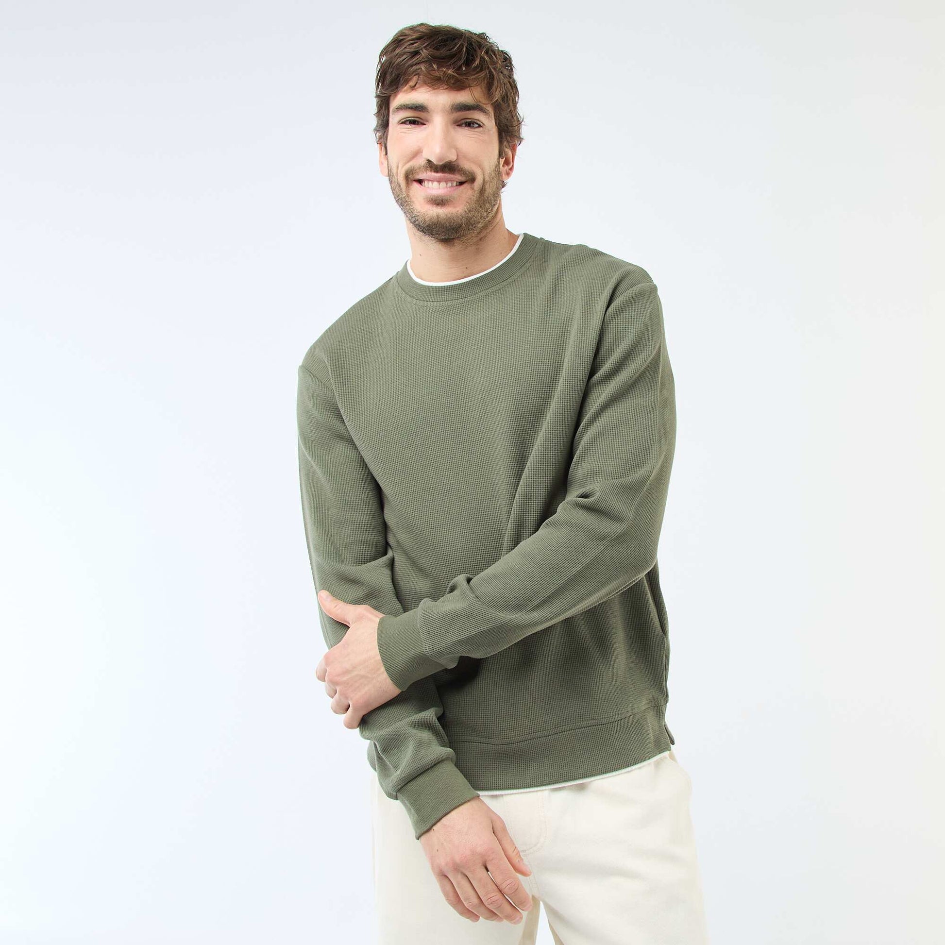 Sweater cuello redondo nido de abeja VERDE