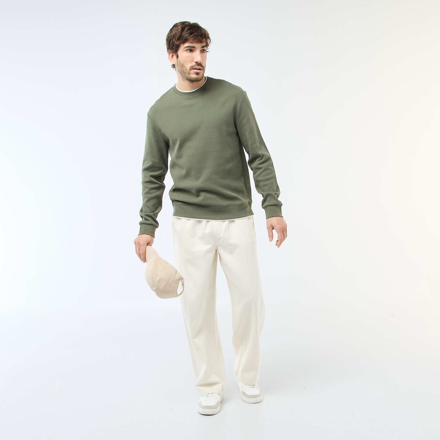Sweater cuello redondo nido de abeja VERDE