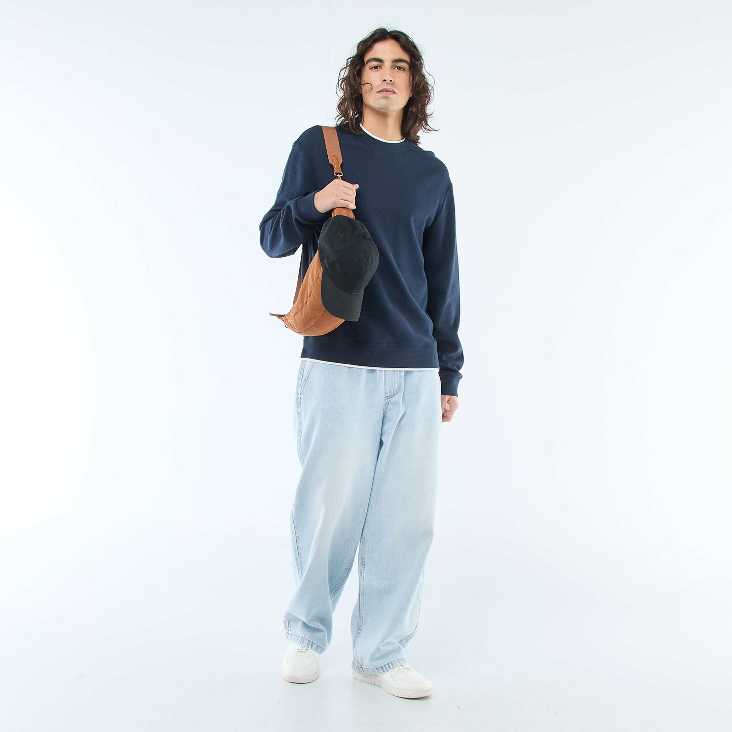 Sweater cuello redondo nido de abeja AZUL