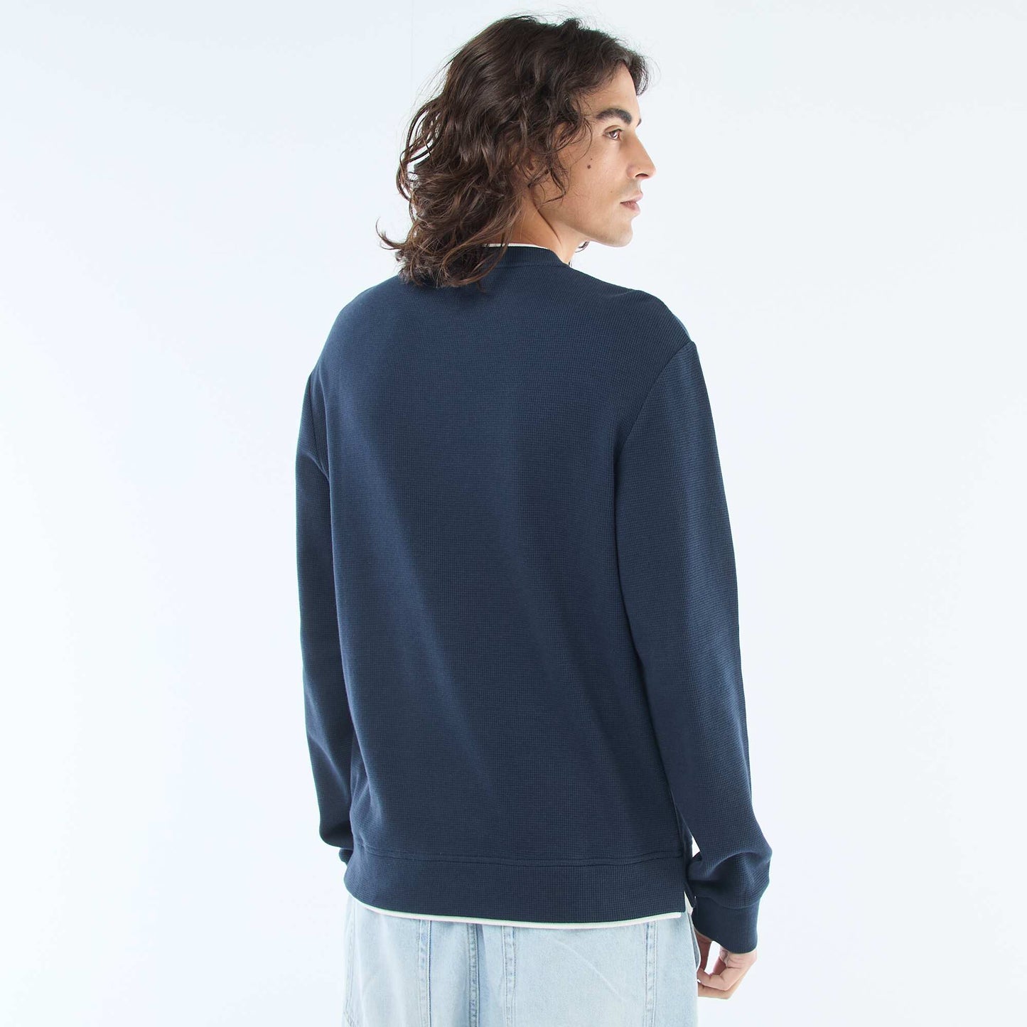 Sweater cuello redondo nido de abeja AZUL