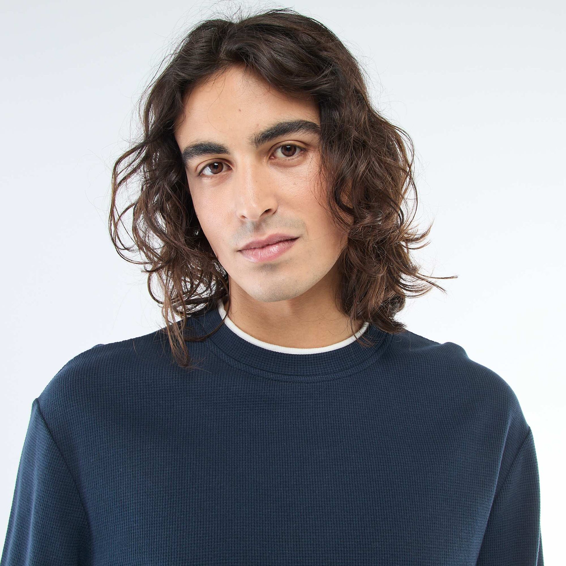 Sweater cuello redondo nido de abeja AZUL