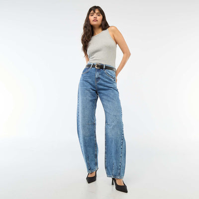 Pantalón jean globo de algodón AZUL