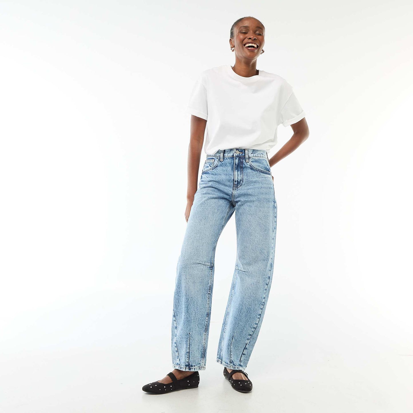 Pantalón jean globo de algodón AZUL