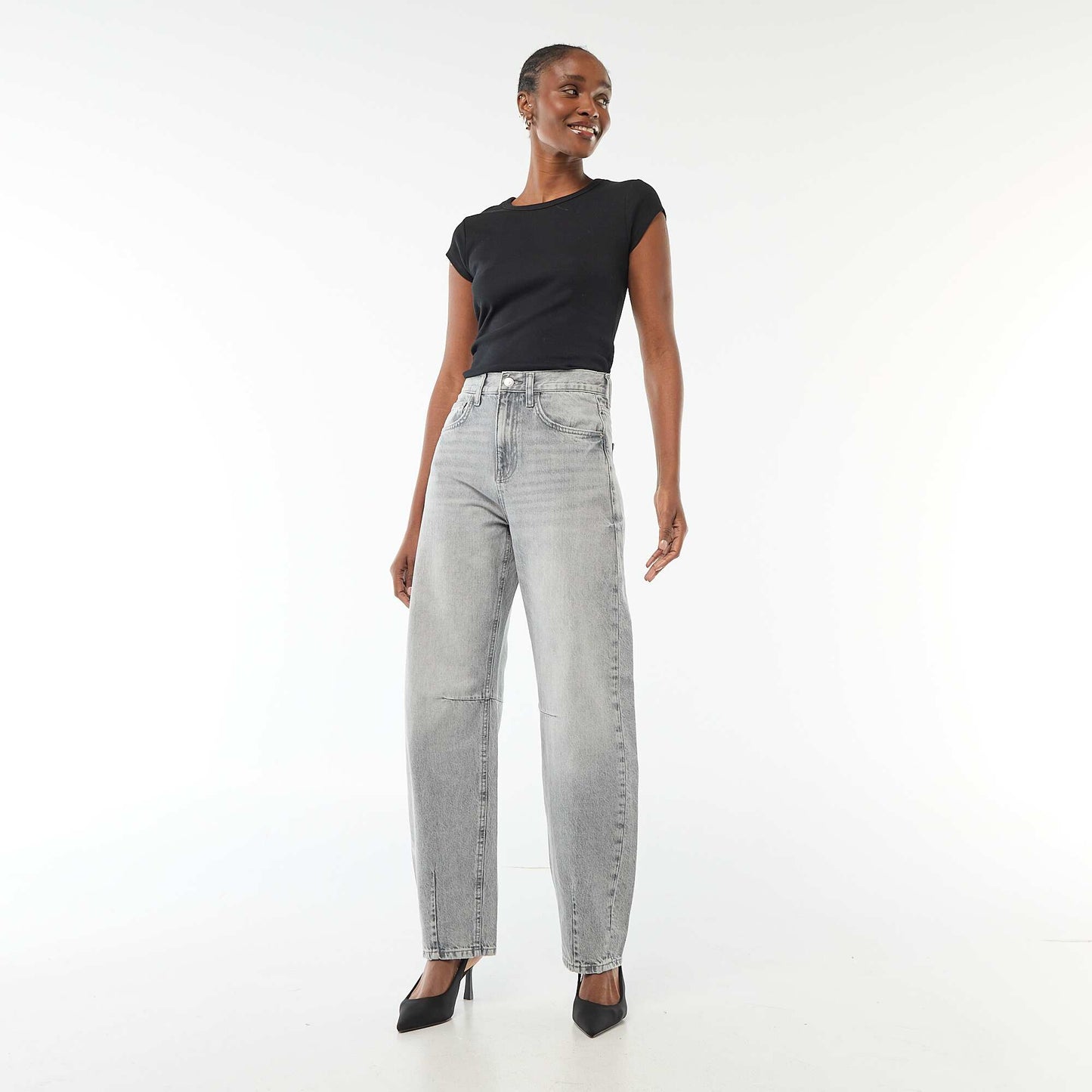 Pantalón jean globo de algodón GRIS