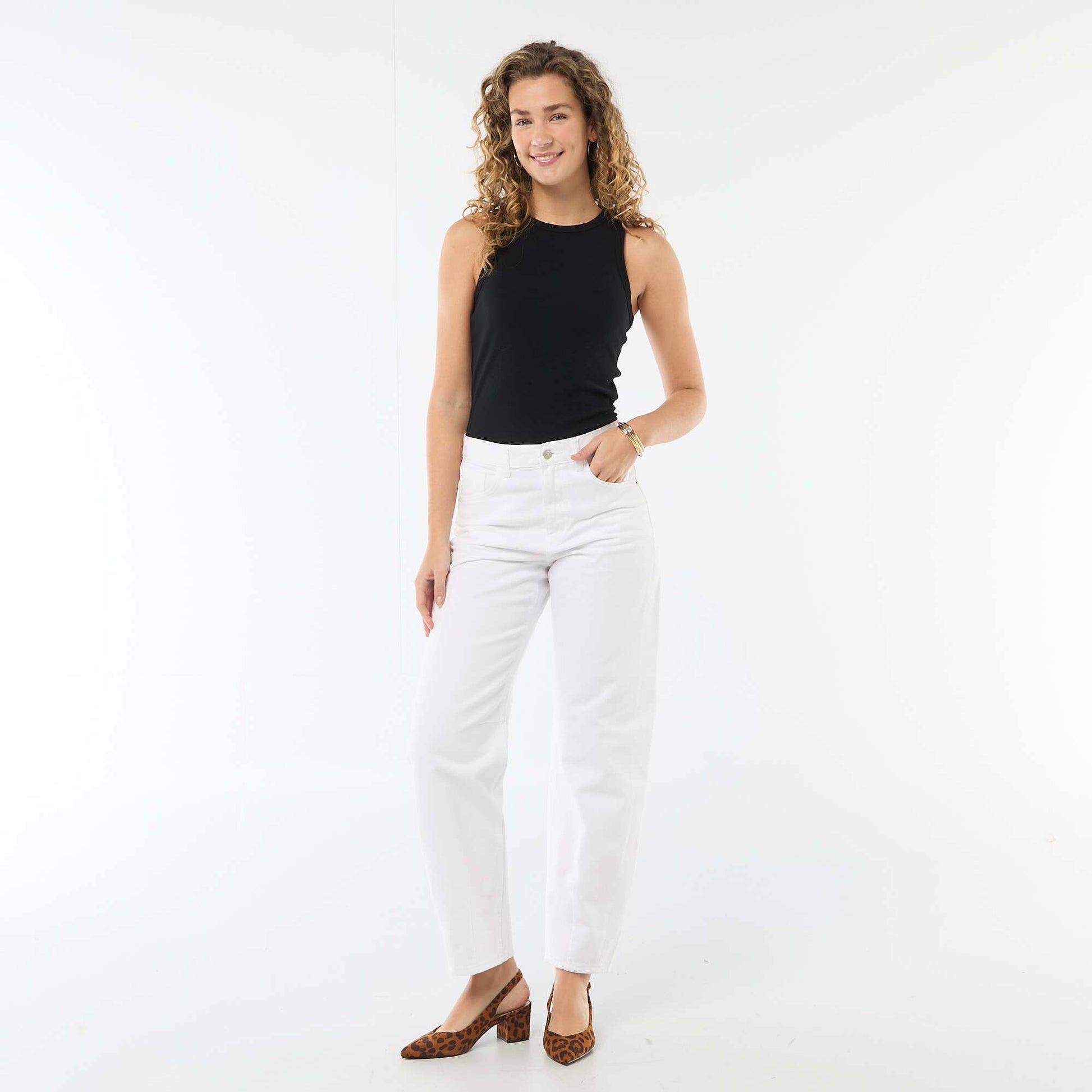 Pantalón denim barrel de algodón BLANCO