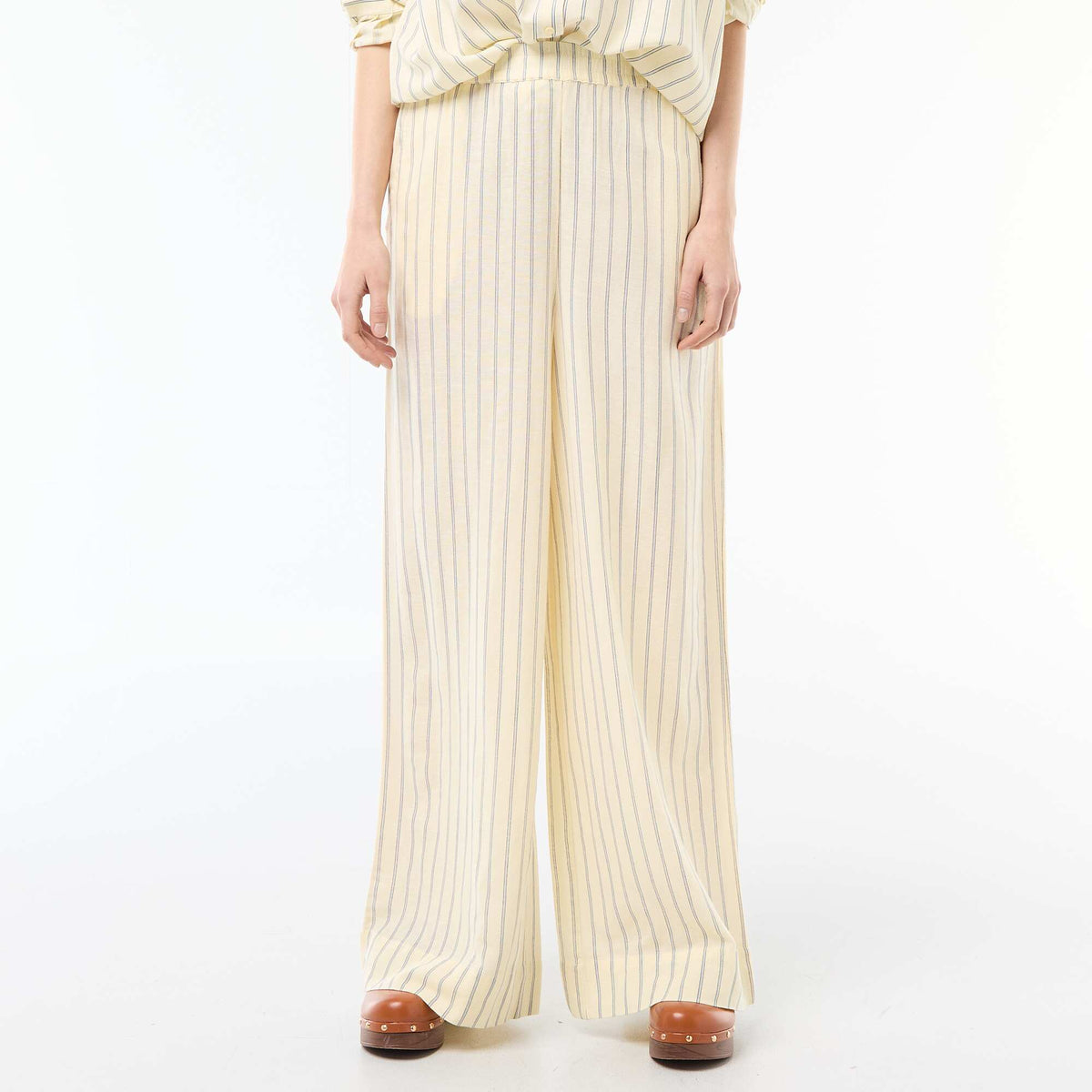 Pantalón palazzo de lino mezclado AMARILLO