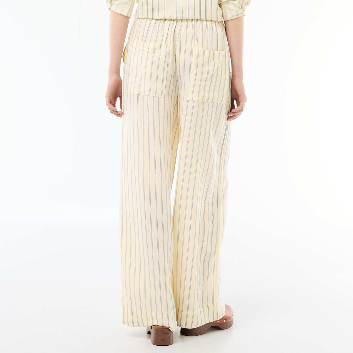 Pantalón palazzo de lino mezclado AMARILLO