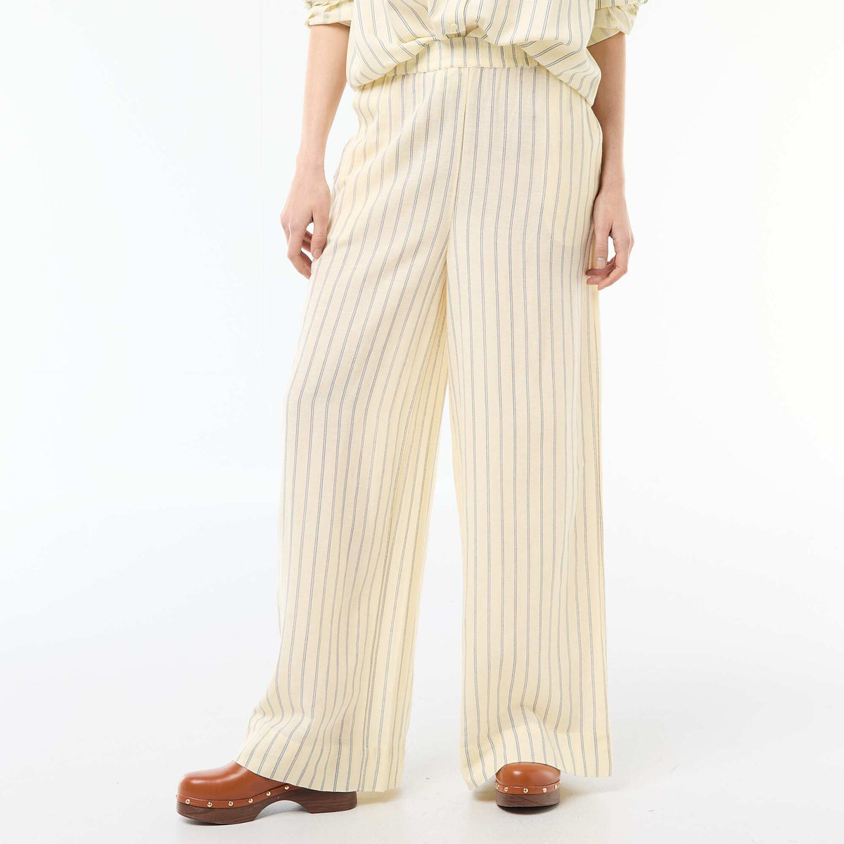 Pantalón palazzo de lino mezclado AMARILLO