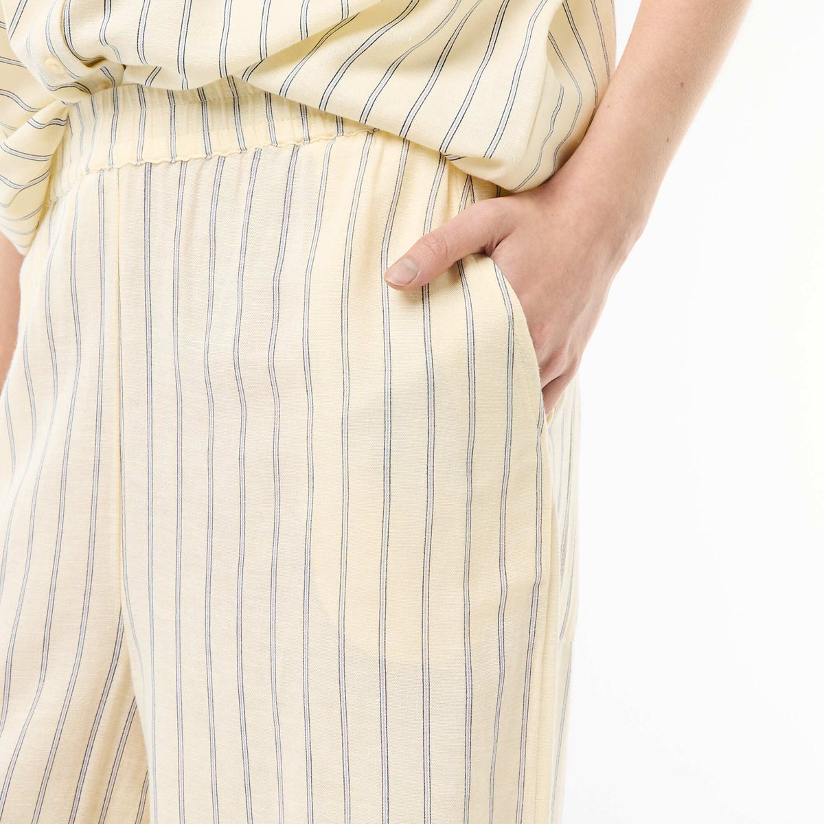 Pantalón palazzo de lino mezclado AMARILLO