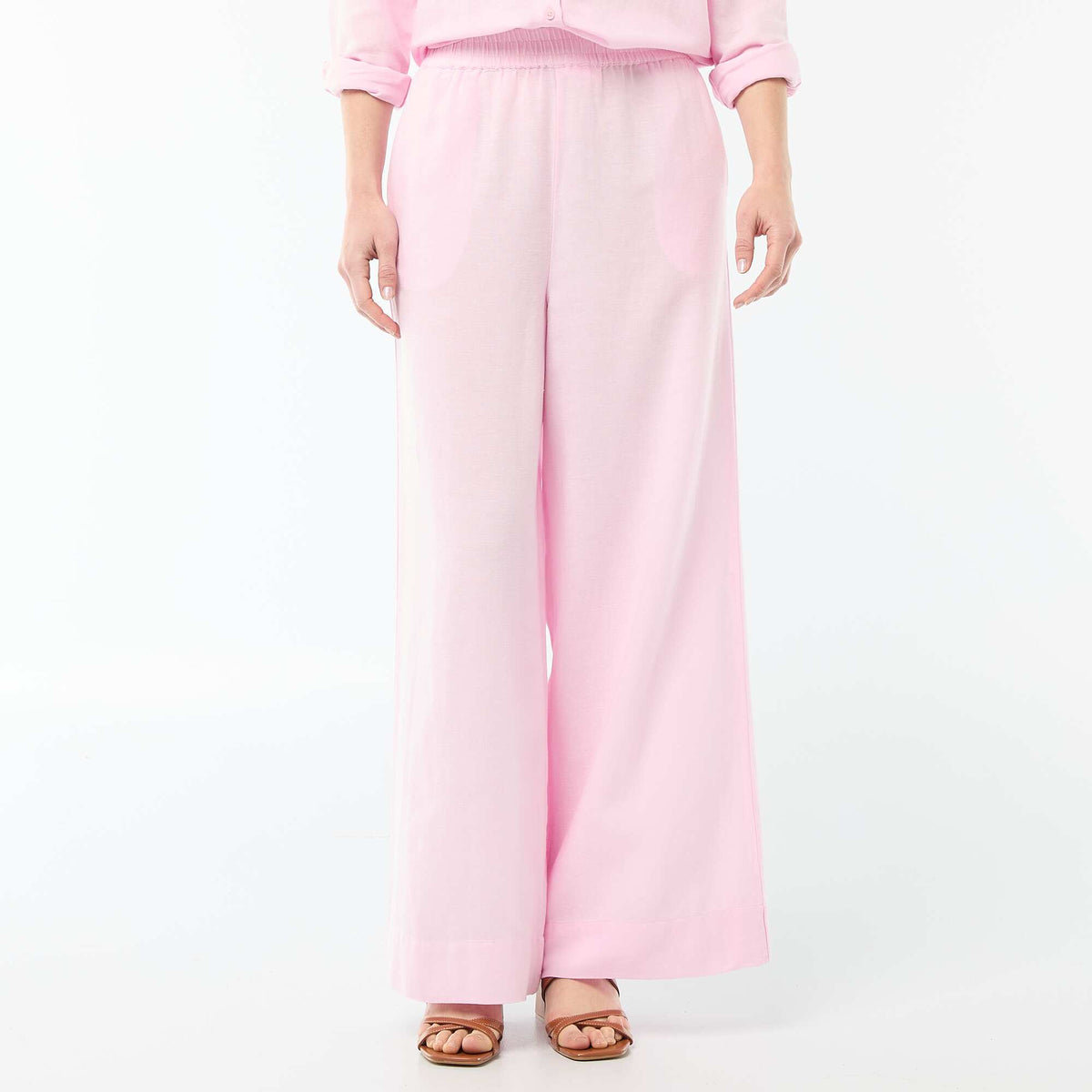 Pantalón palazzo de lino mezclado ROSA