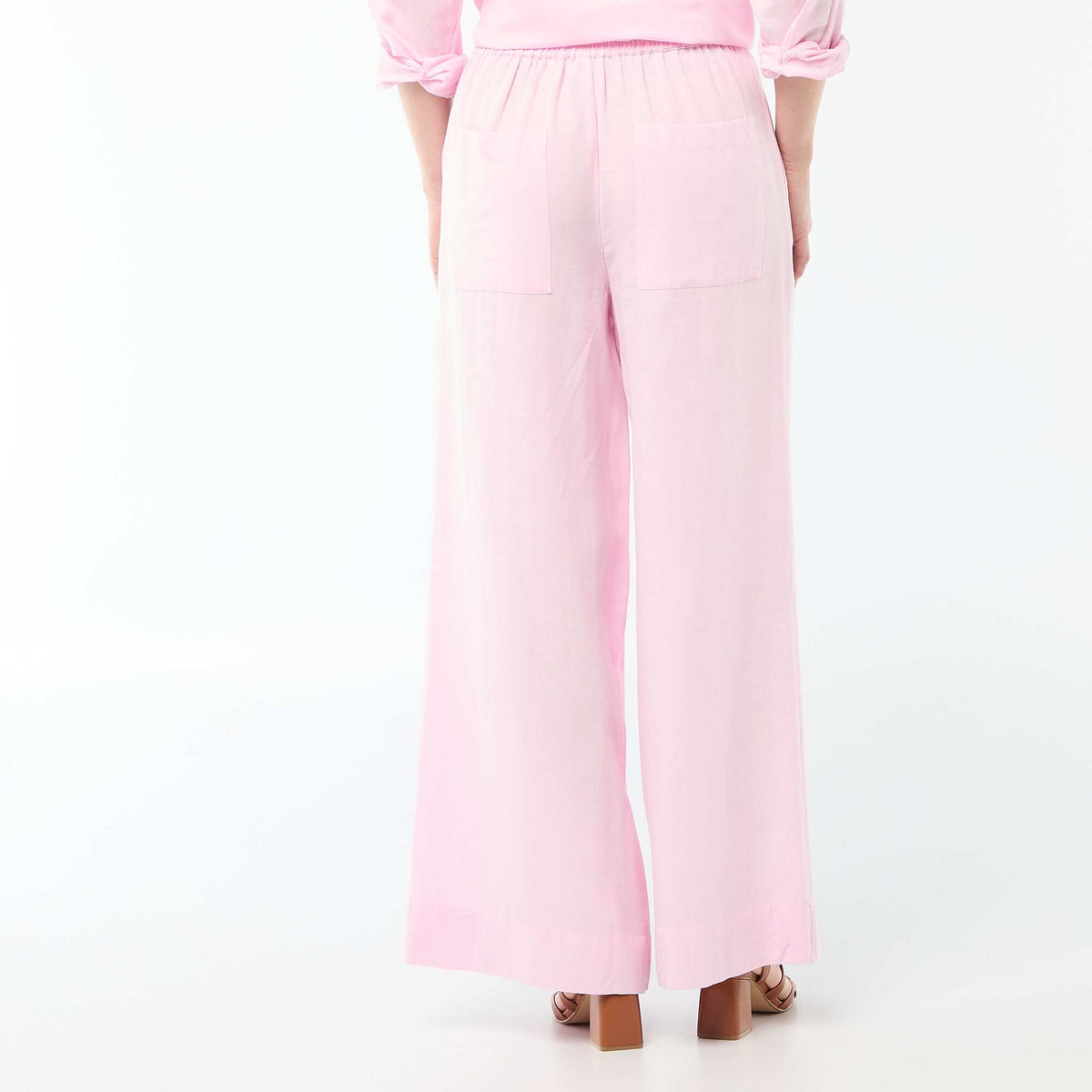Pantalón palazzo de lino mezclado ROSA