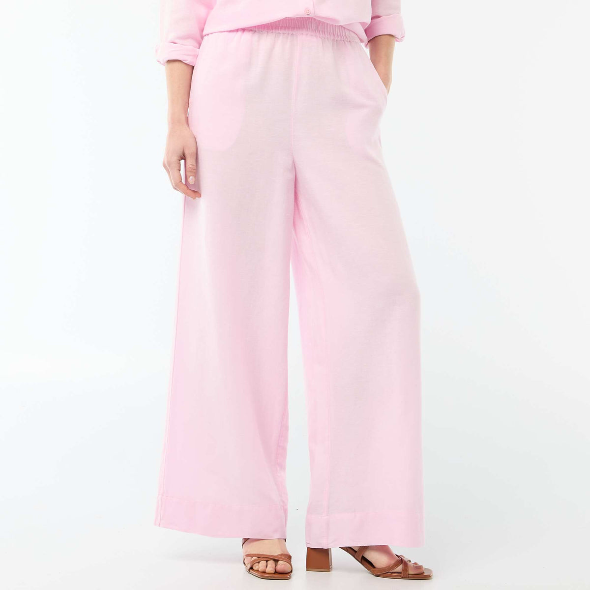 Pantalón palazzo de lino mezclado ROSA