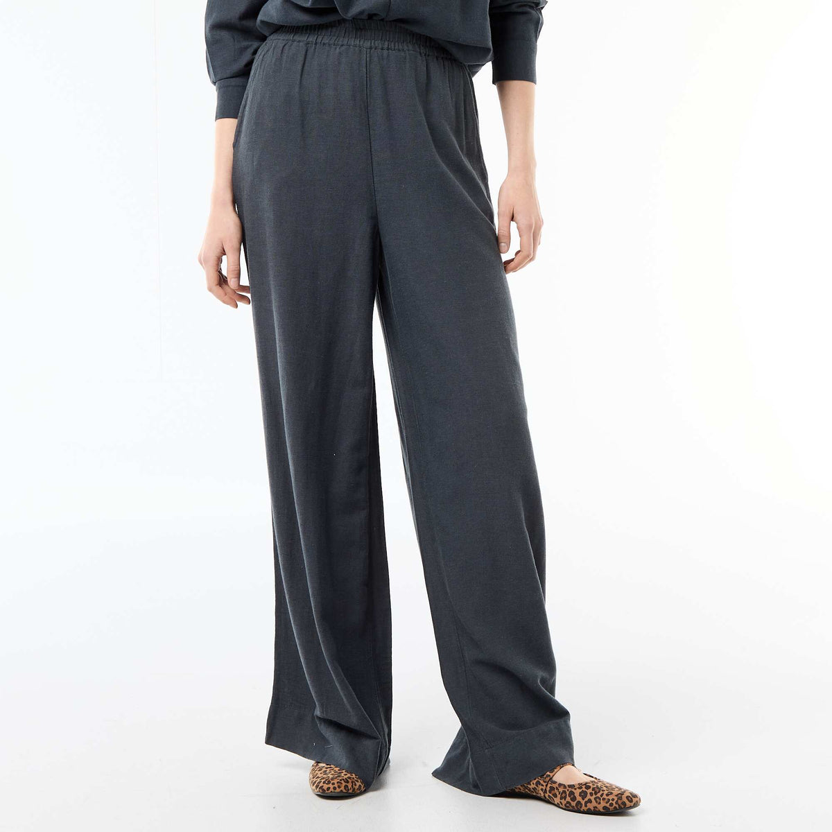 Pantalón palazzo de lino mezclado AZUL