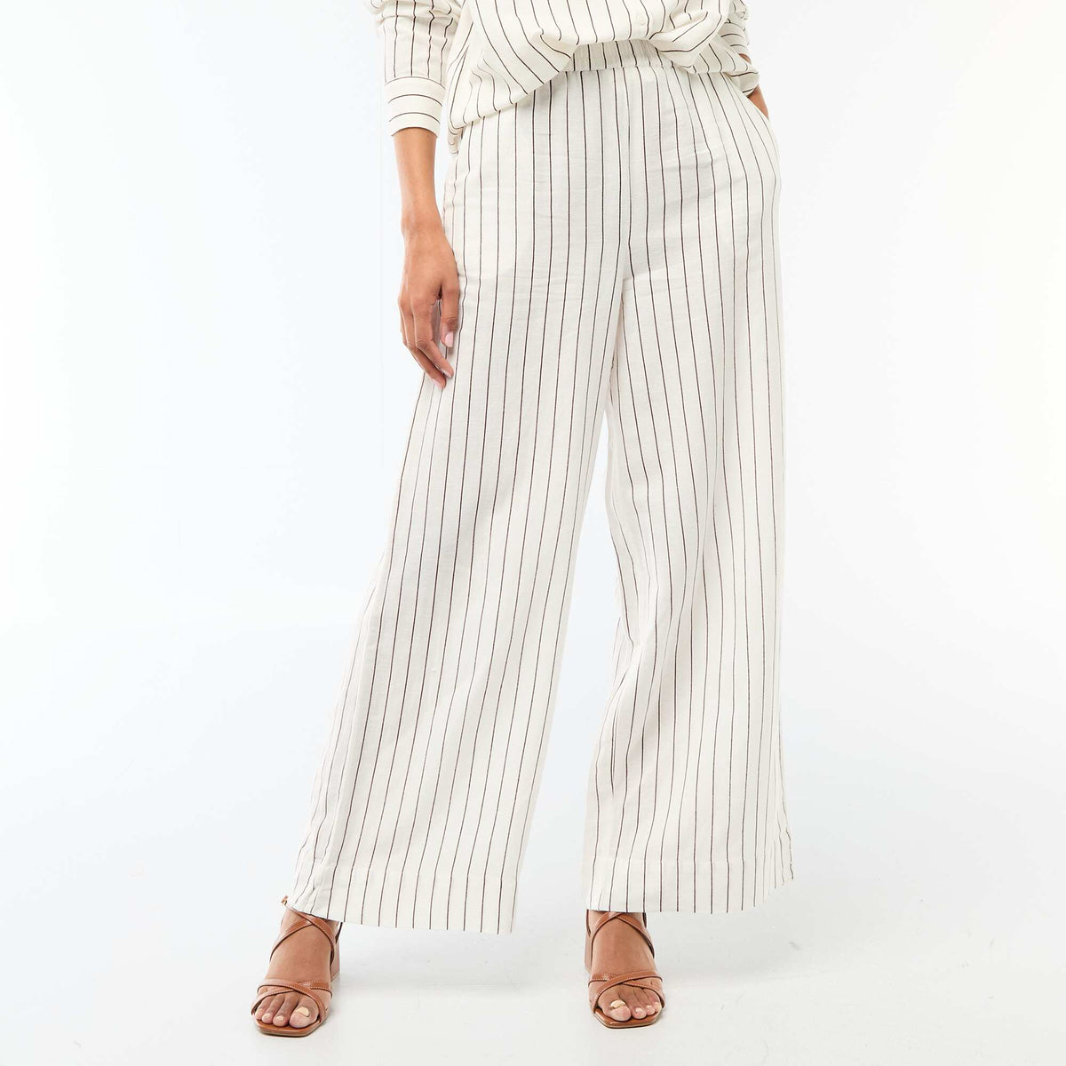Pantalón palazzo de lino mezclado BLANCO