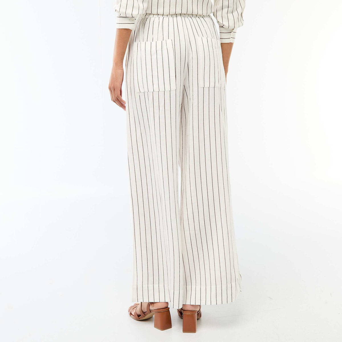 Pantalón palazzo de lino mezclado BLANCO
