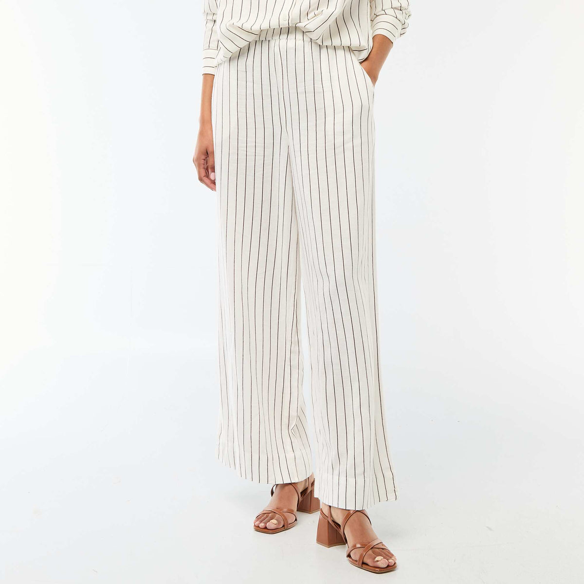 Pantalón palazzo de lino mezclado BLANCO