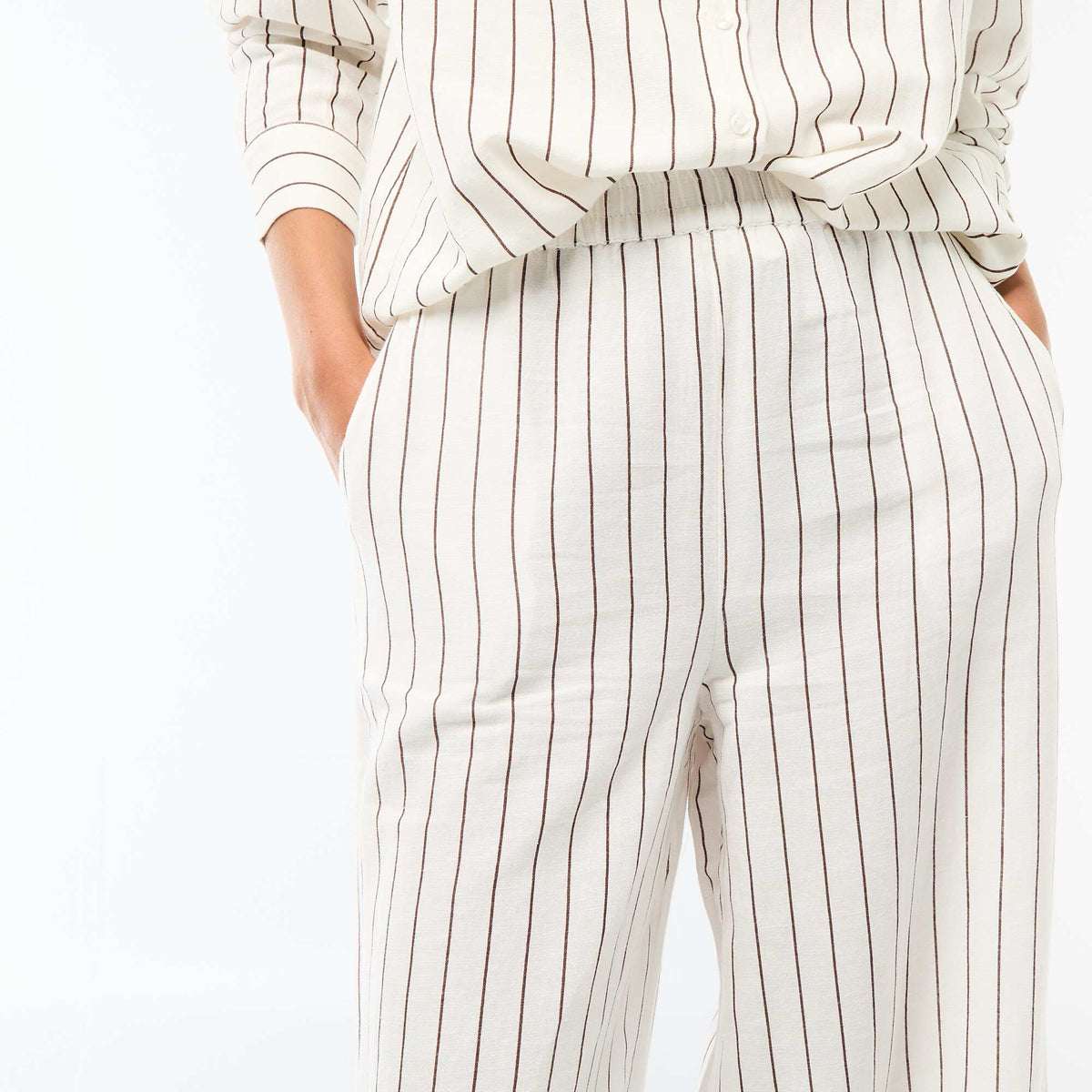 Pantalón palazzo de lino mezclado BLANCO