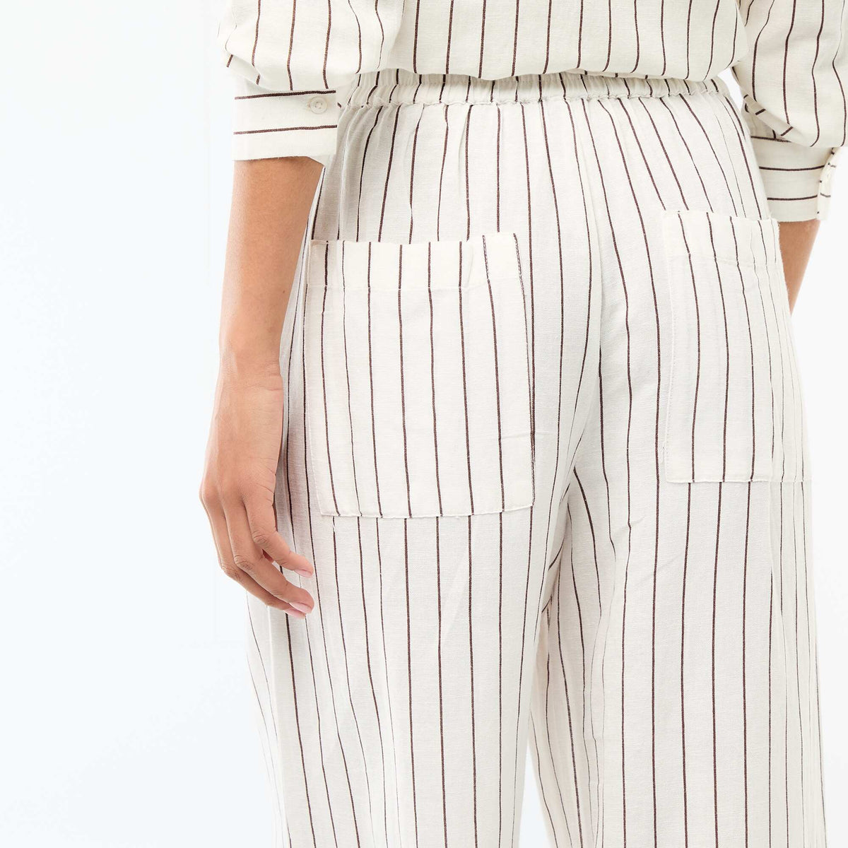Pantalón palazzo de lino mezclado BLANCO