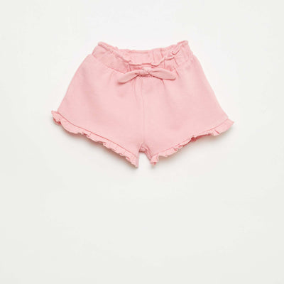 Pantalón corto con volantes y lazo en la cintura ROSA