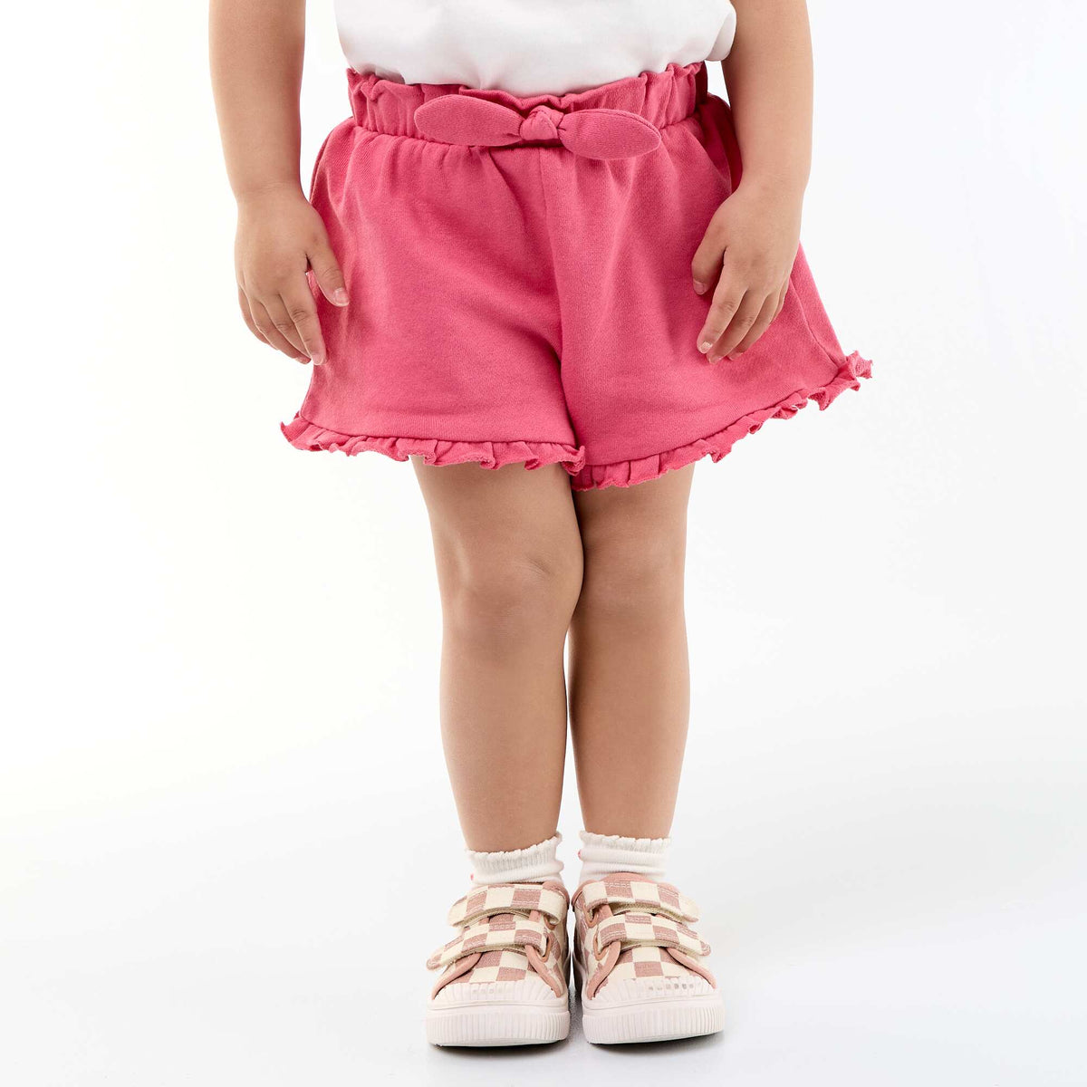 Pantalón corto con volantes y lazo en la cintura FUCSIA