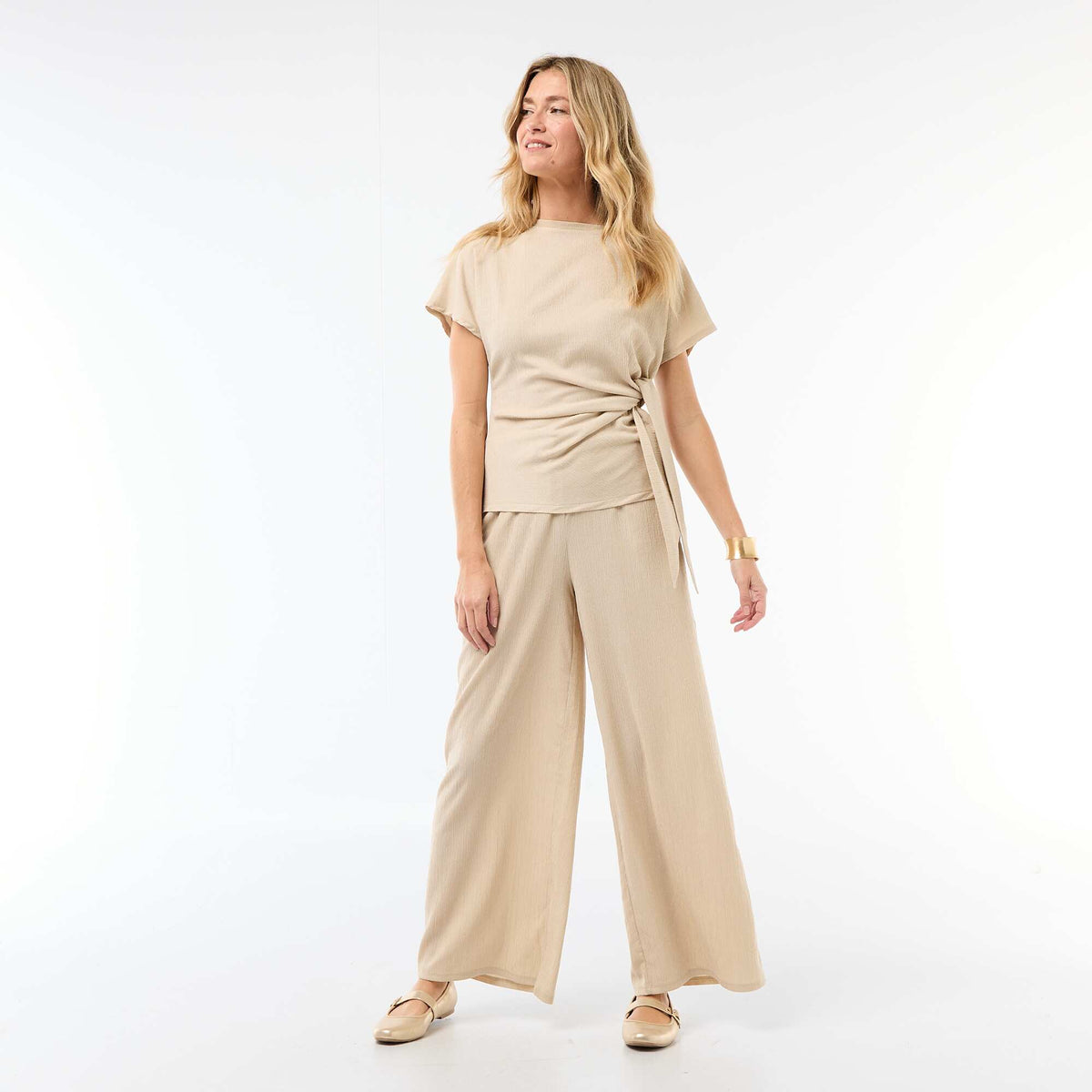 Pantalón ancho crepé con 2 bolsillos BEIGE