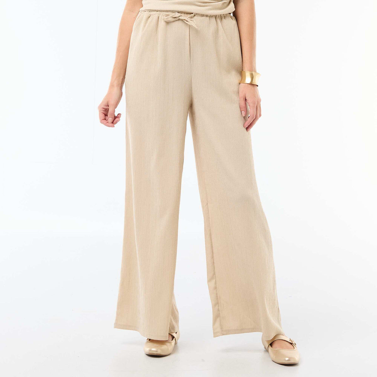 Pantalón ancho crepé con 2 bolsillos BEIGE