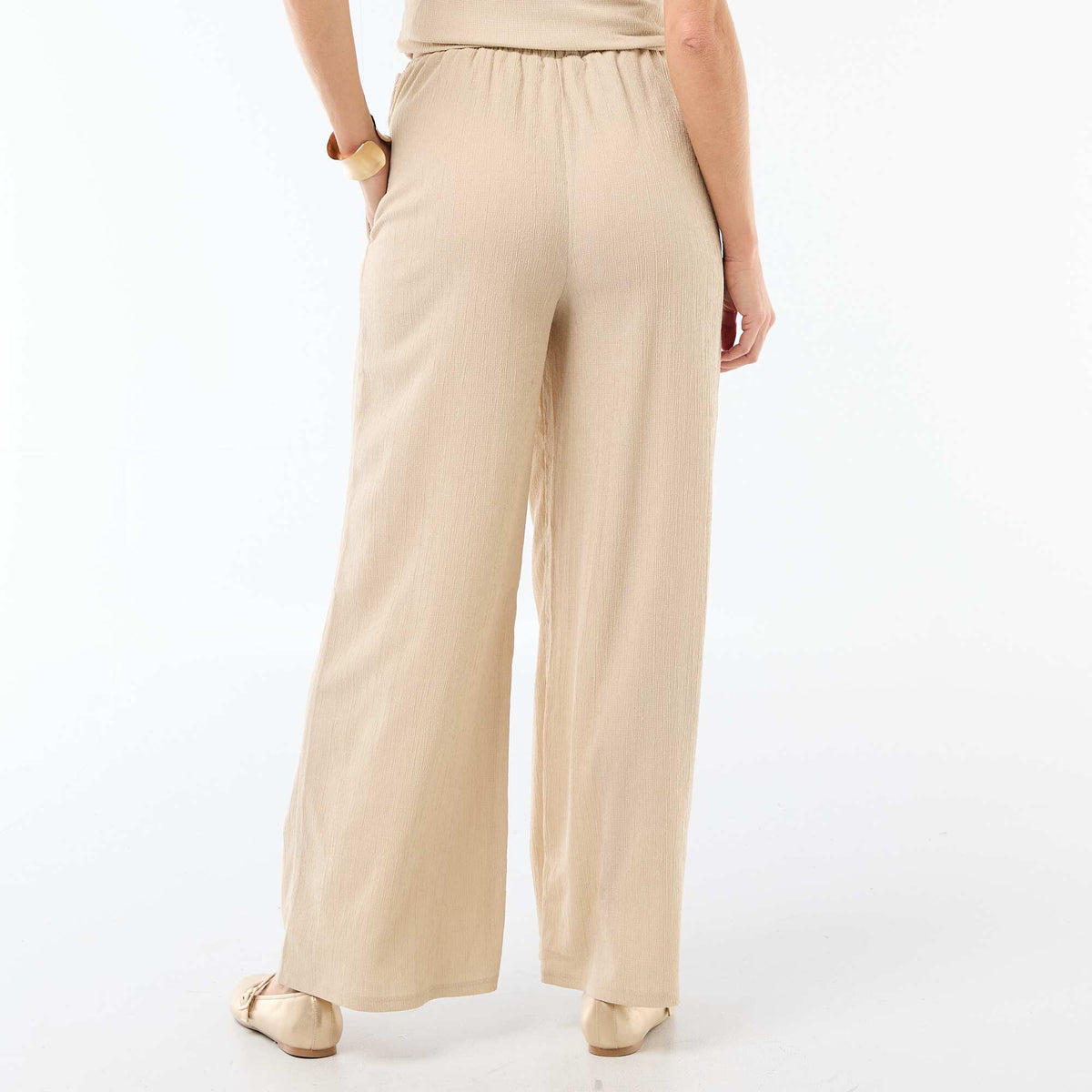 Pantalón ancho crepé con 2 bolsillos BEIGE