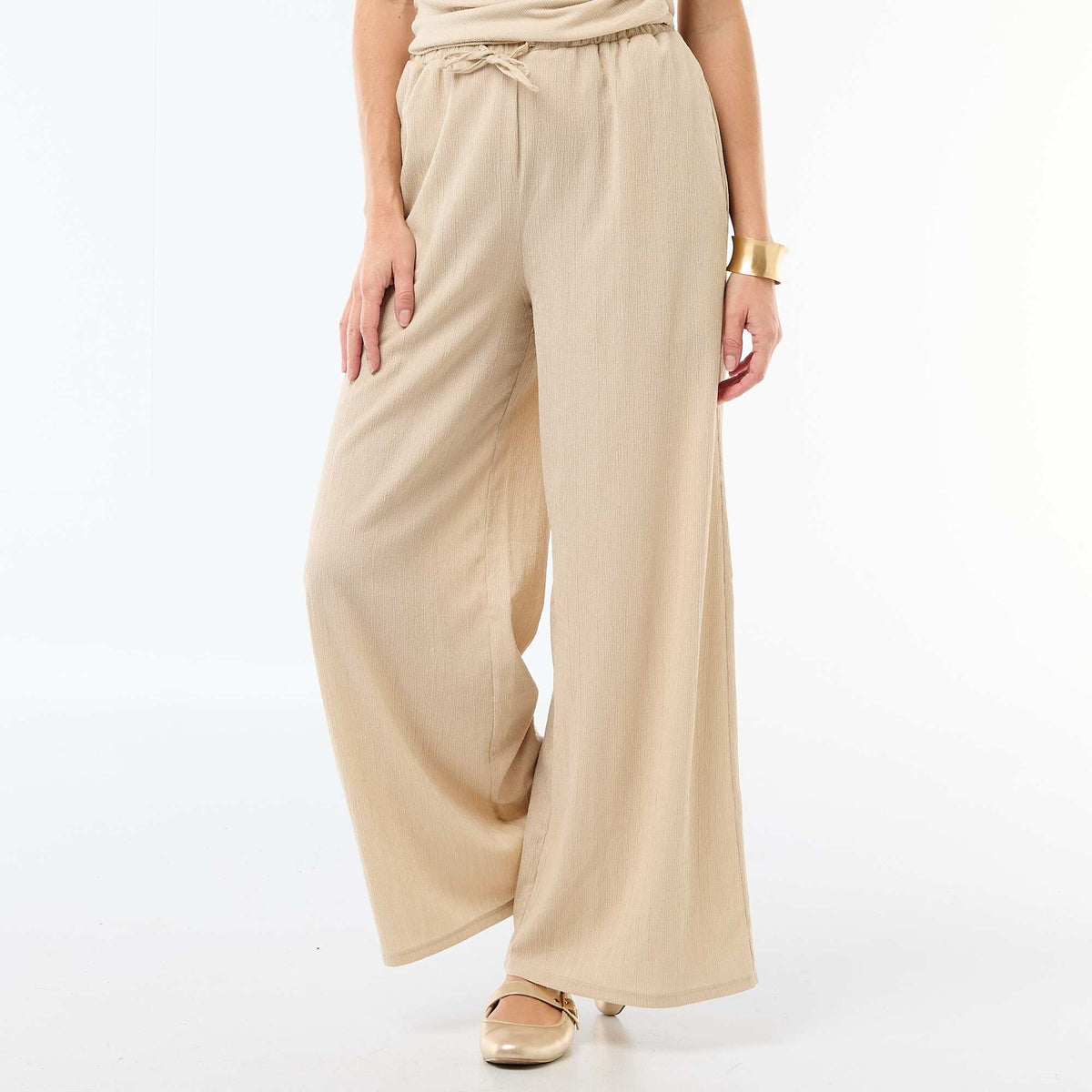 Pantalón ancho crepé con 2 bolsillos BEIGE