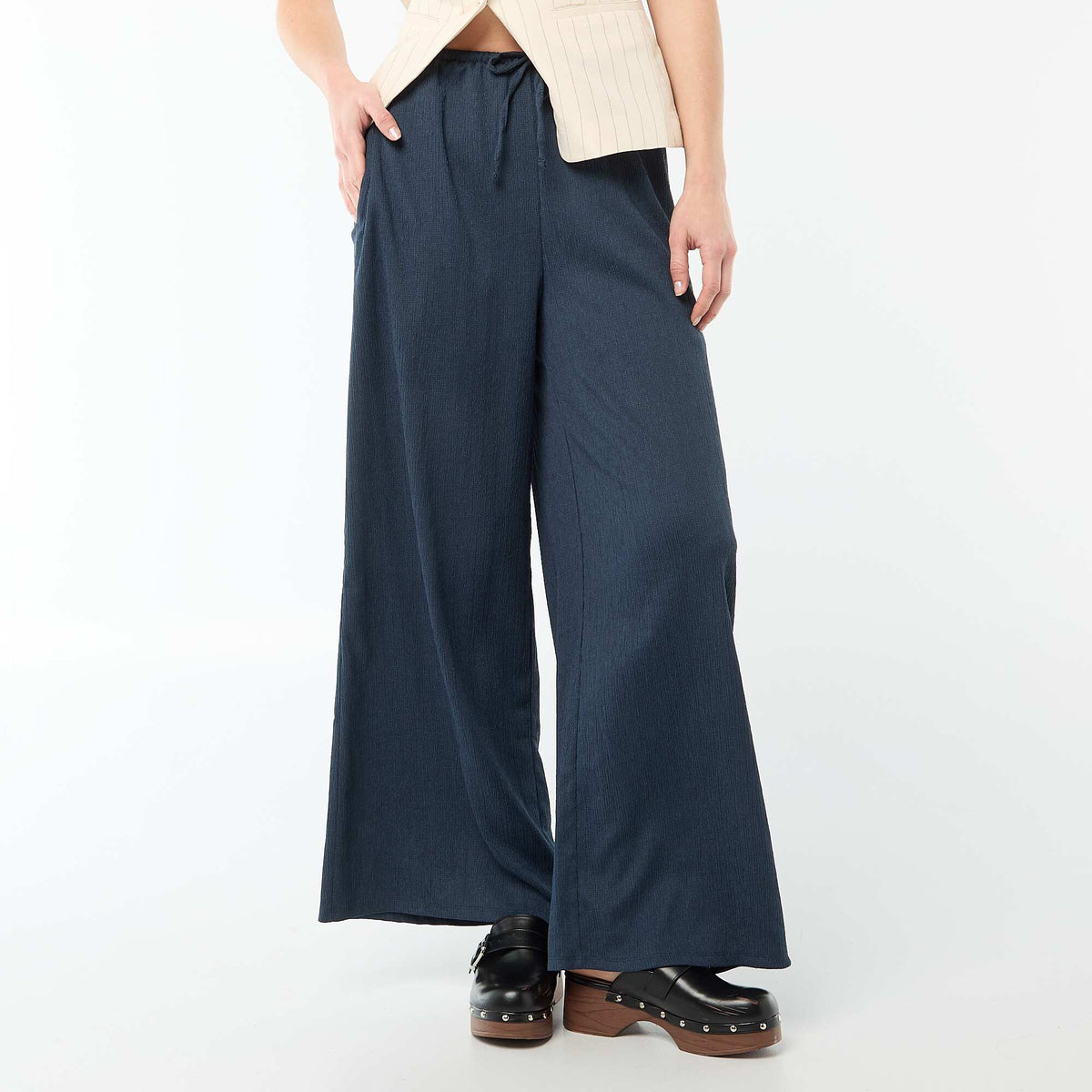 Pantalón ancho crepé con 2 bolsillos AZUL