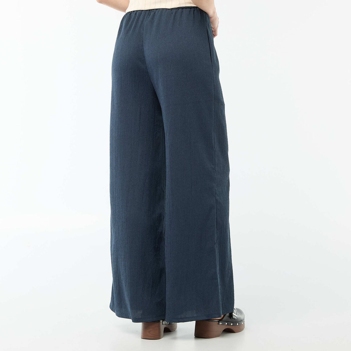 Pantalón ancho crepé con 2 bolsillos AZUL
