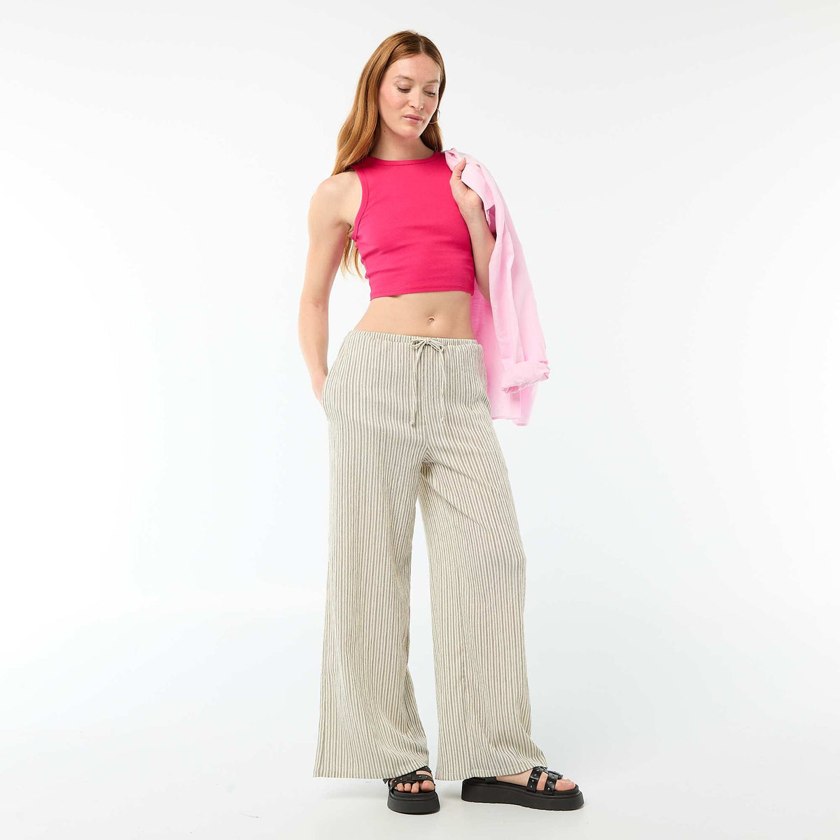 Pantalón ancho crepé con 2 bolsillos BLANCO