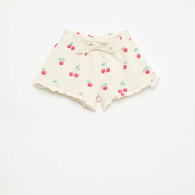 Pantalón corto de felpa ligera con volante BLANCO