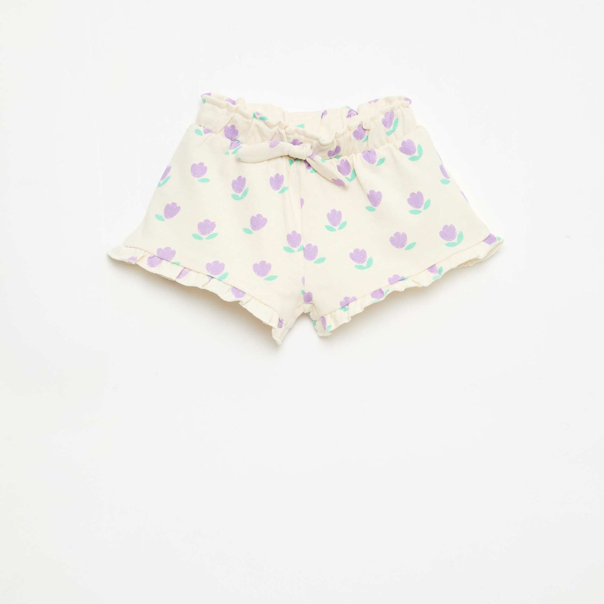 Pantalón corto de felpa ligera con volante BLANCO