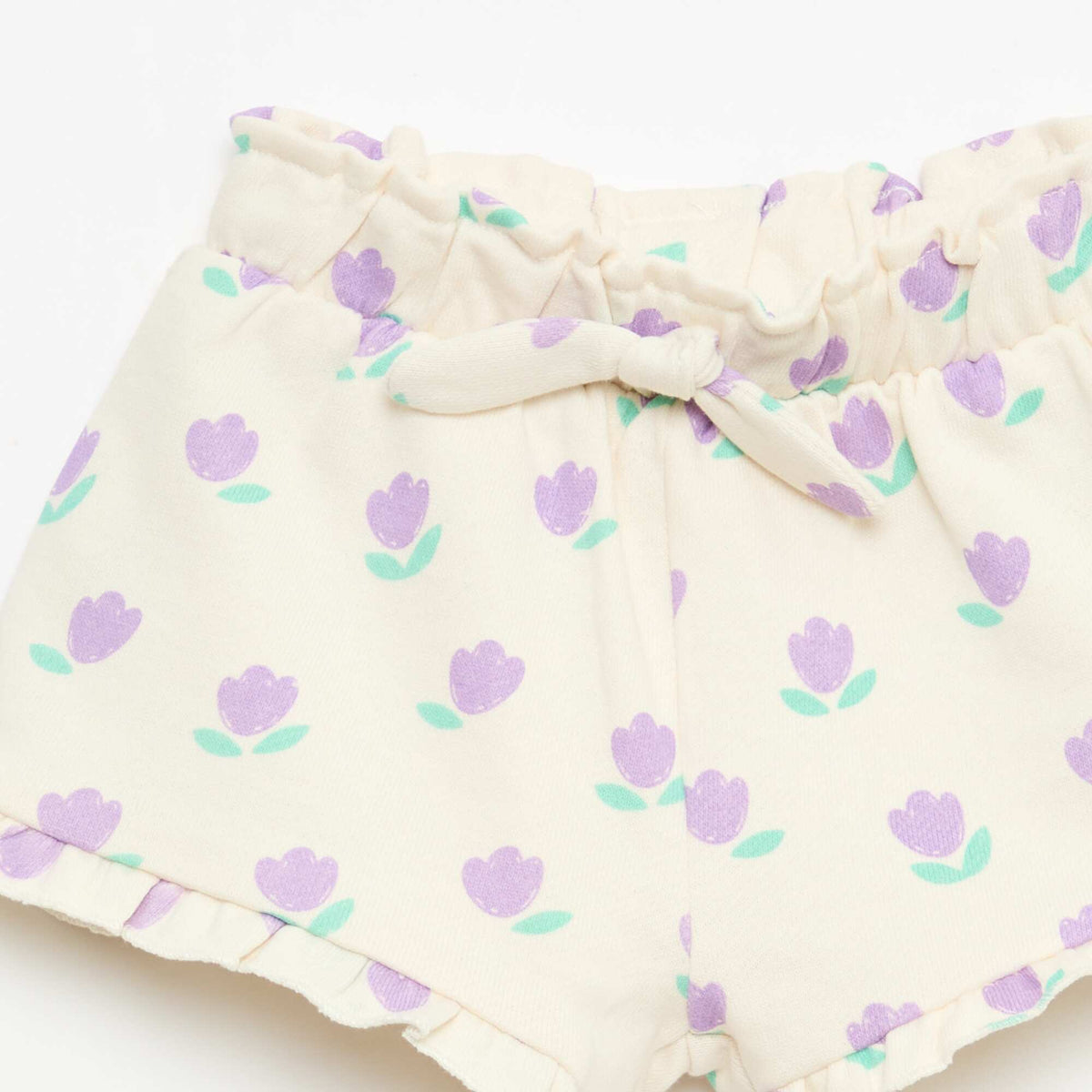 Pantalón corto de felpa ligera con volante BLANCO