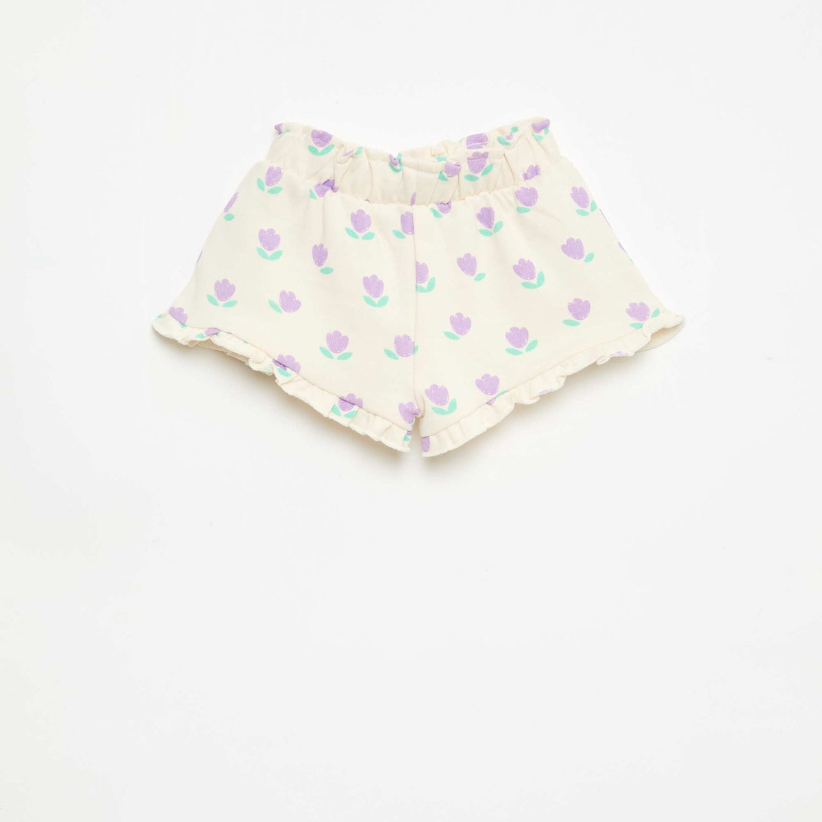 Pantalón corto de felpa ligera con volante BLANCO